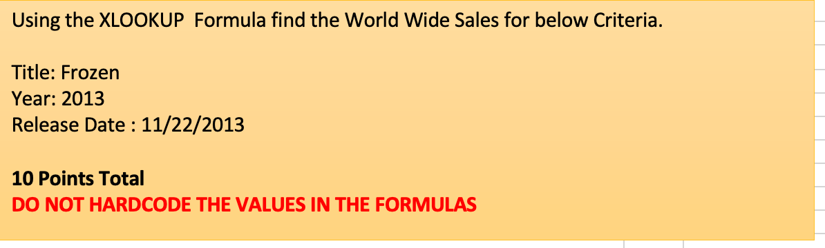 Using the XLOOKUP Formula find the World Wide