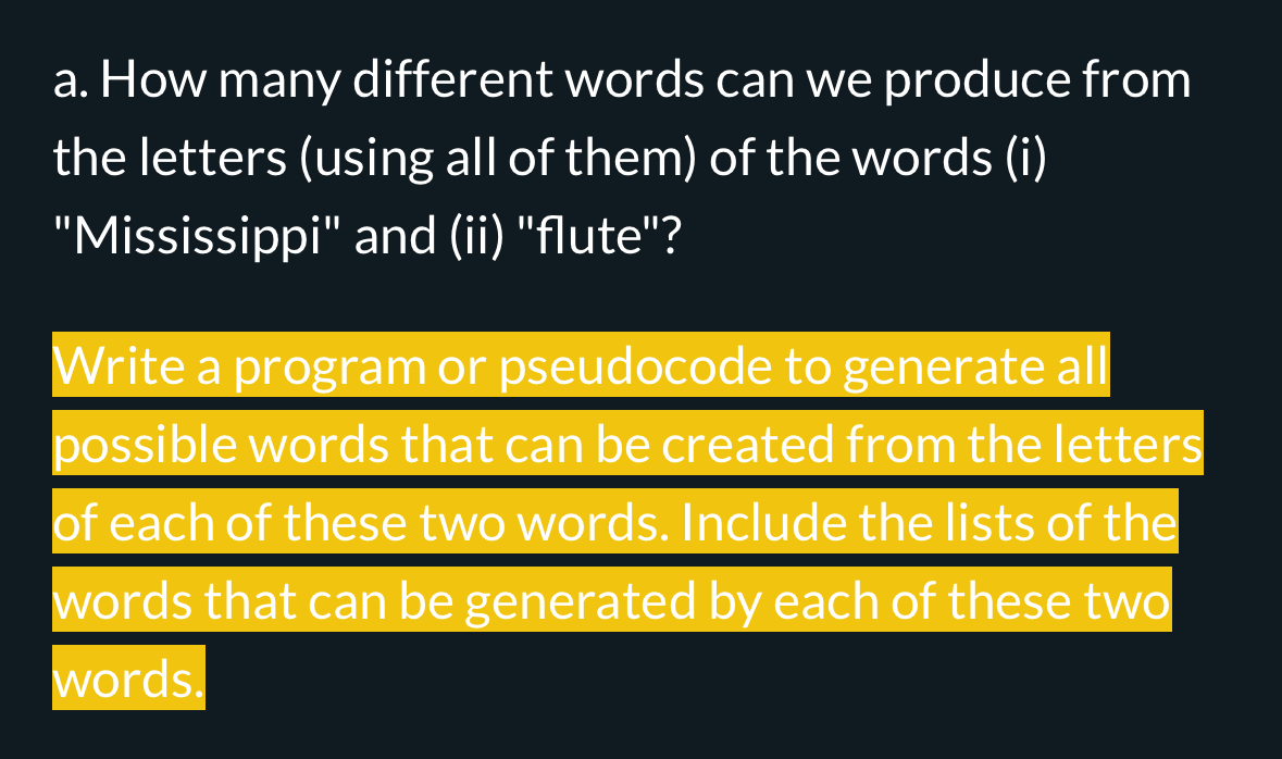 a . How many different words can we produce from