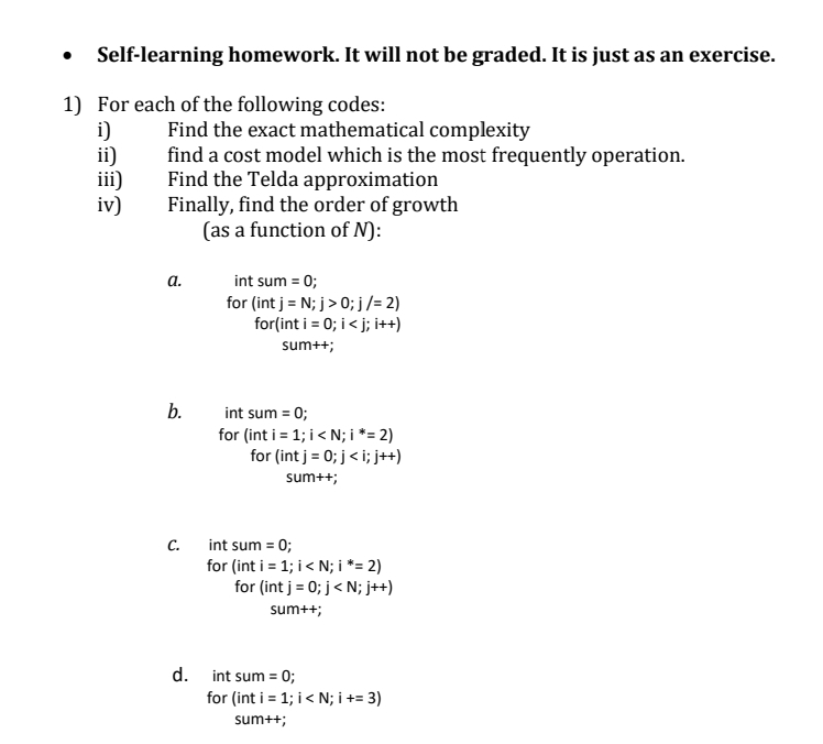 Self - learning homework. It will not be graded.