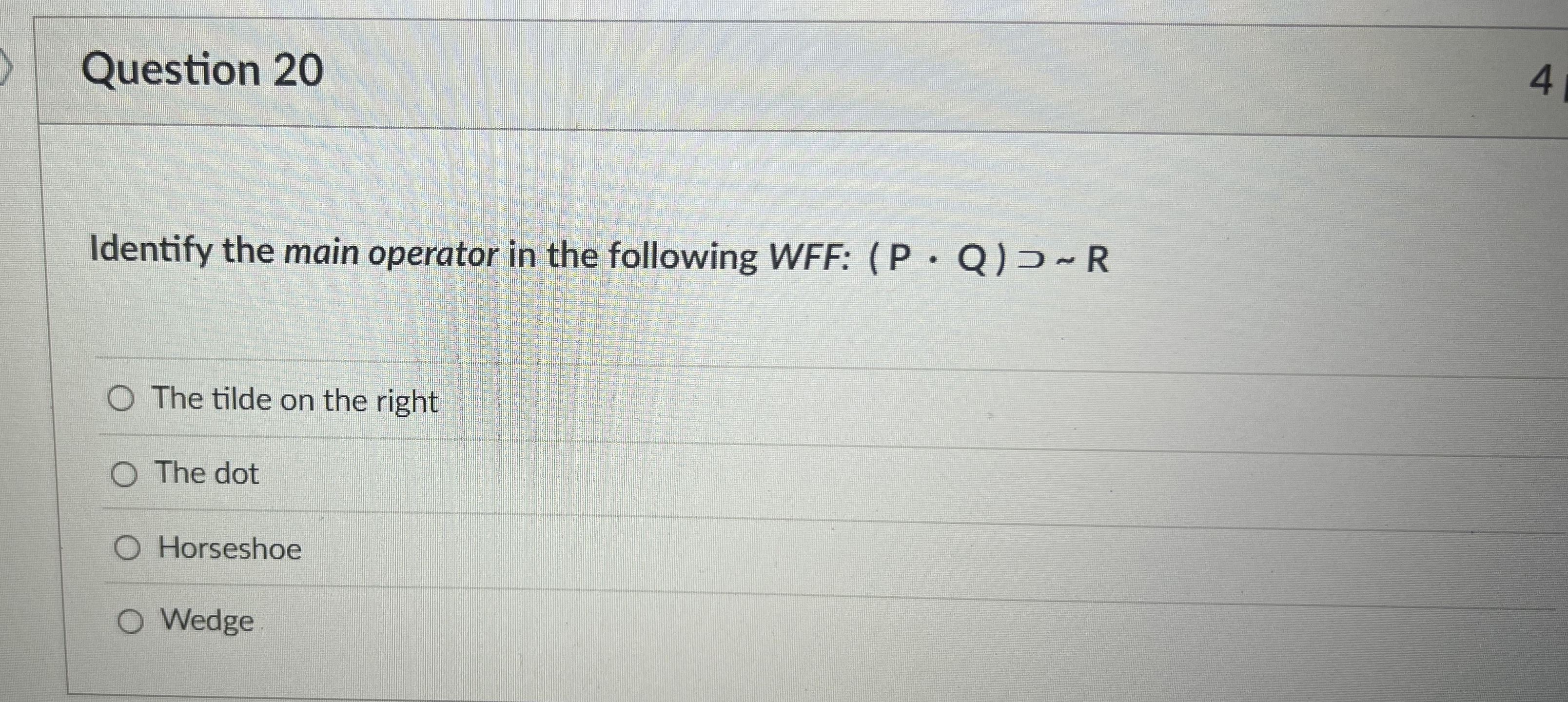 Question 2 0 Identify the main operator in the