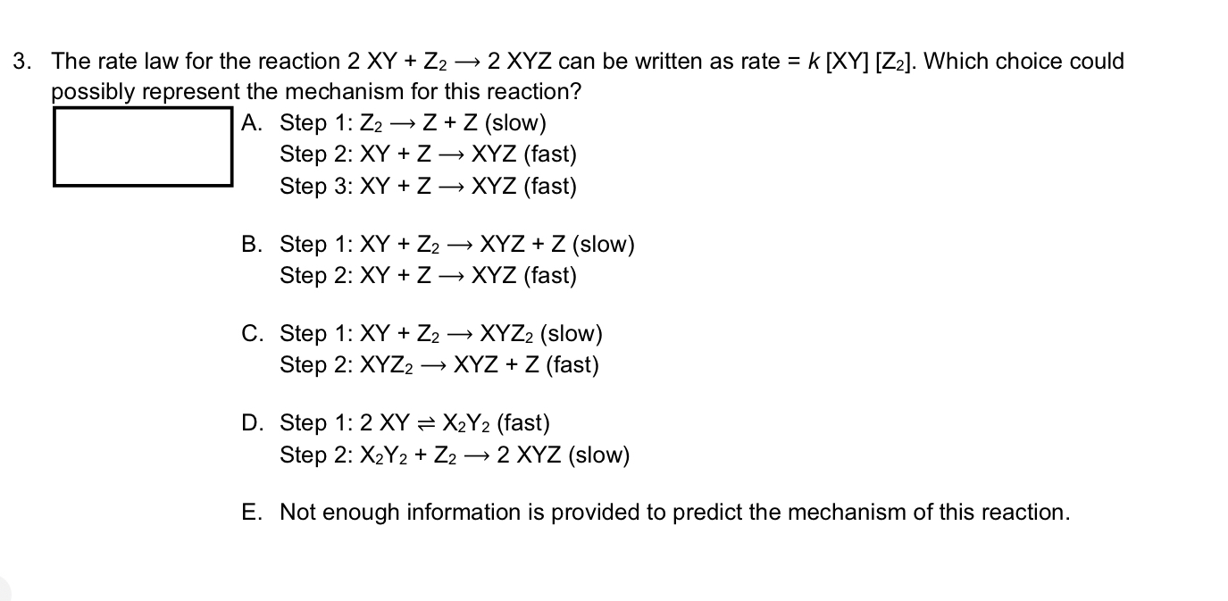The rate law for the reaction 2 x Y + Z 2 2 x Y Z