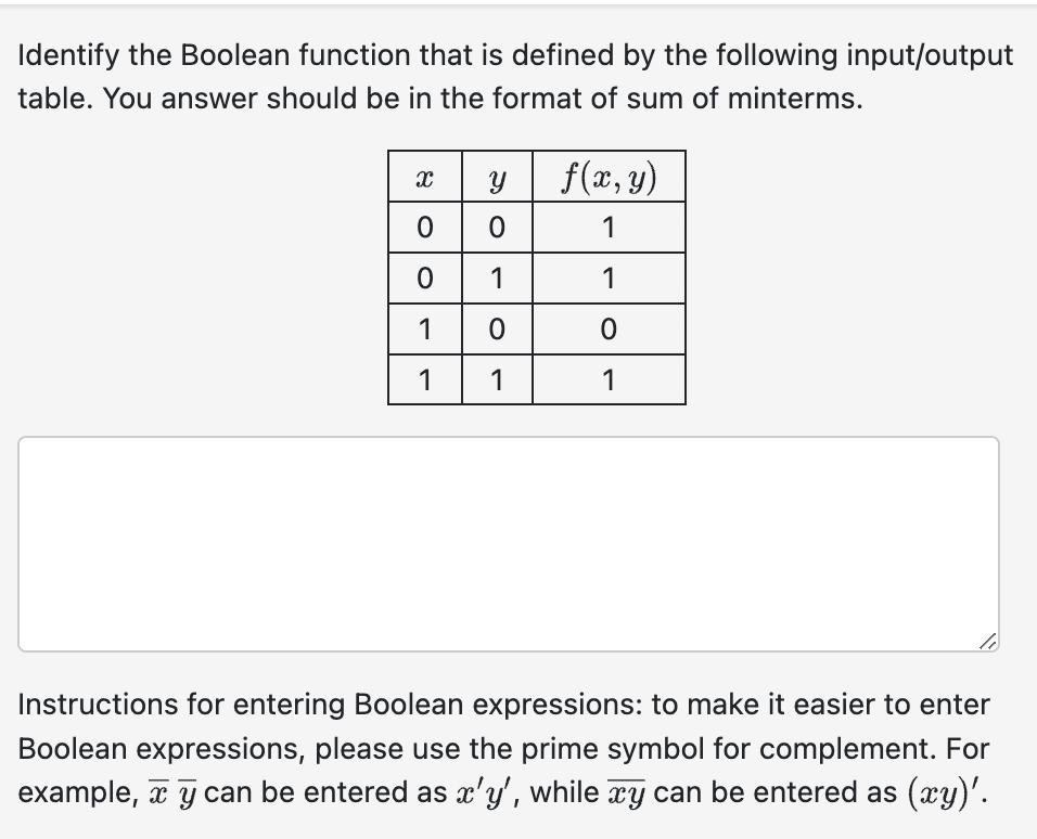 Instructions for entering Boolean expressions: to