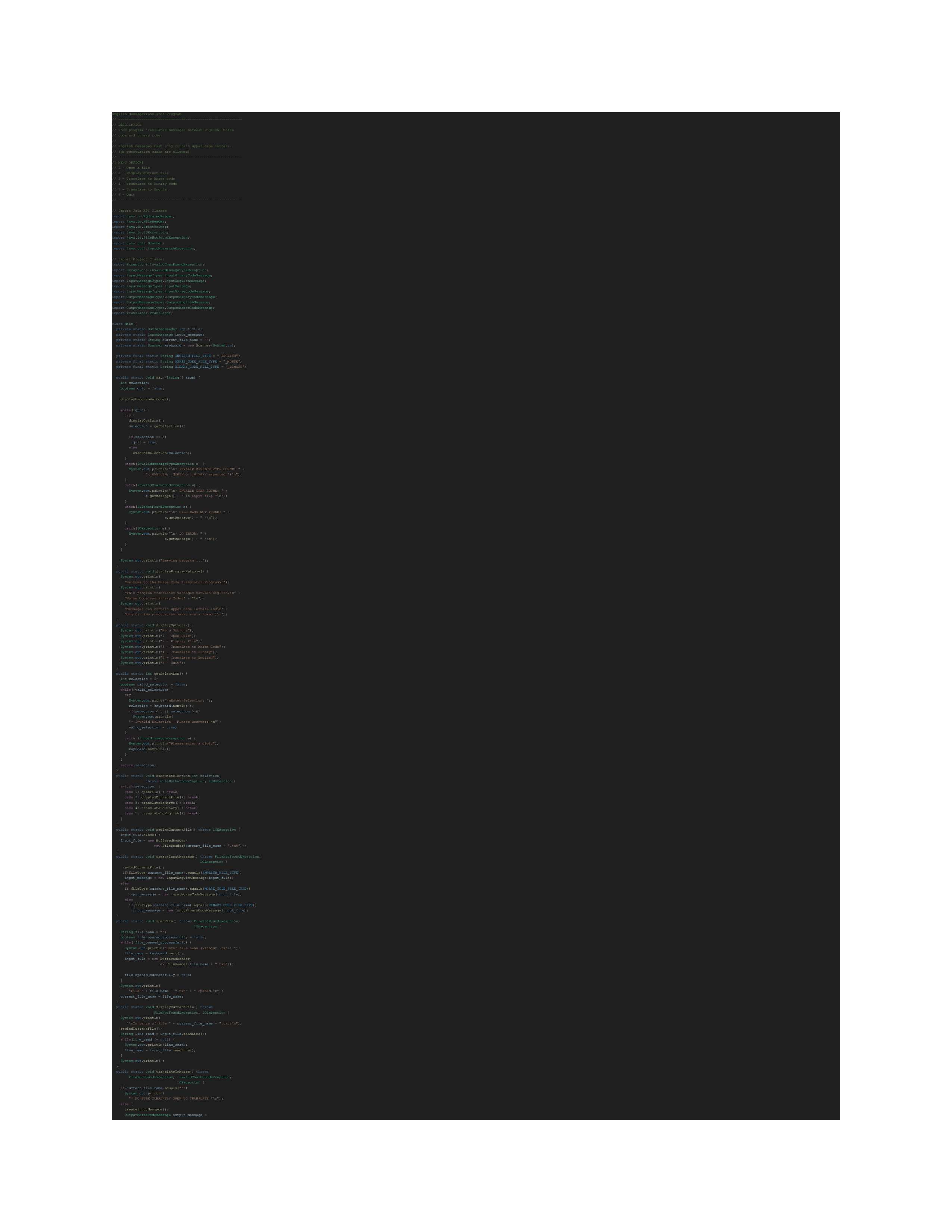 The following code is in JAVA PROGRAMMING SO