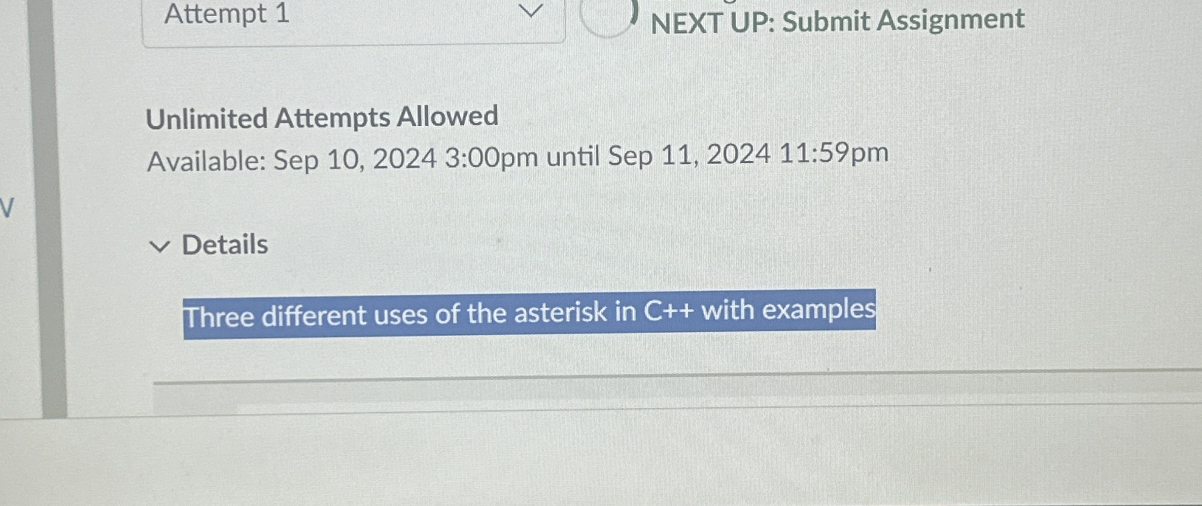 Unlimited Attempts Allowed Available: Sep 1 0 , 2