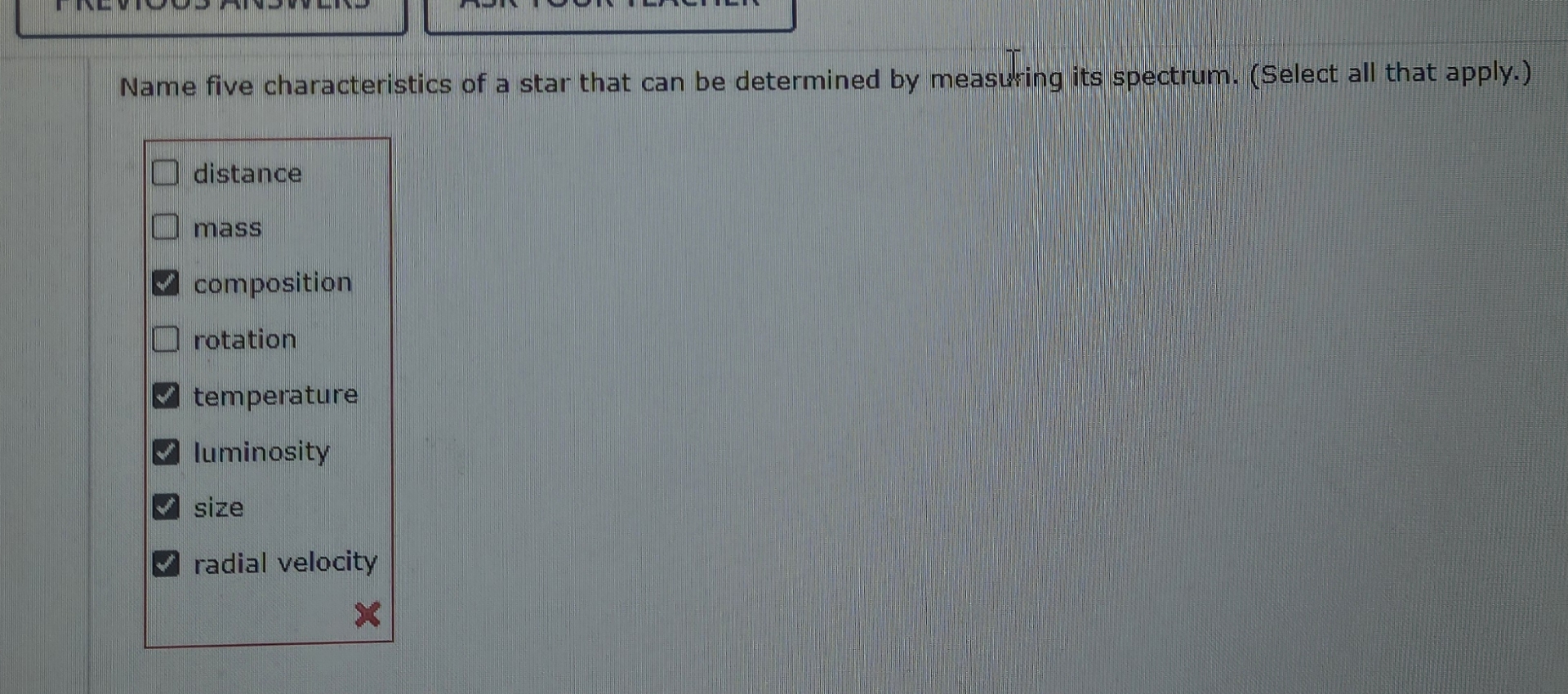 Name five characteristics of a star that can be