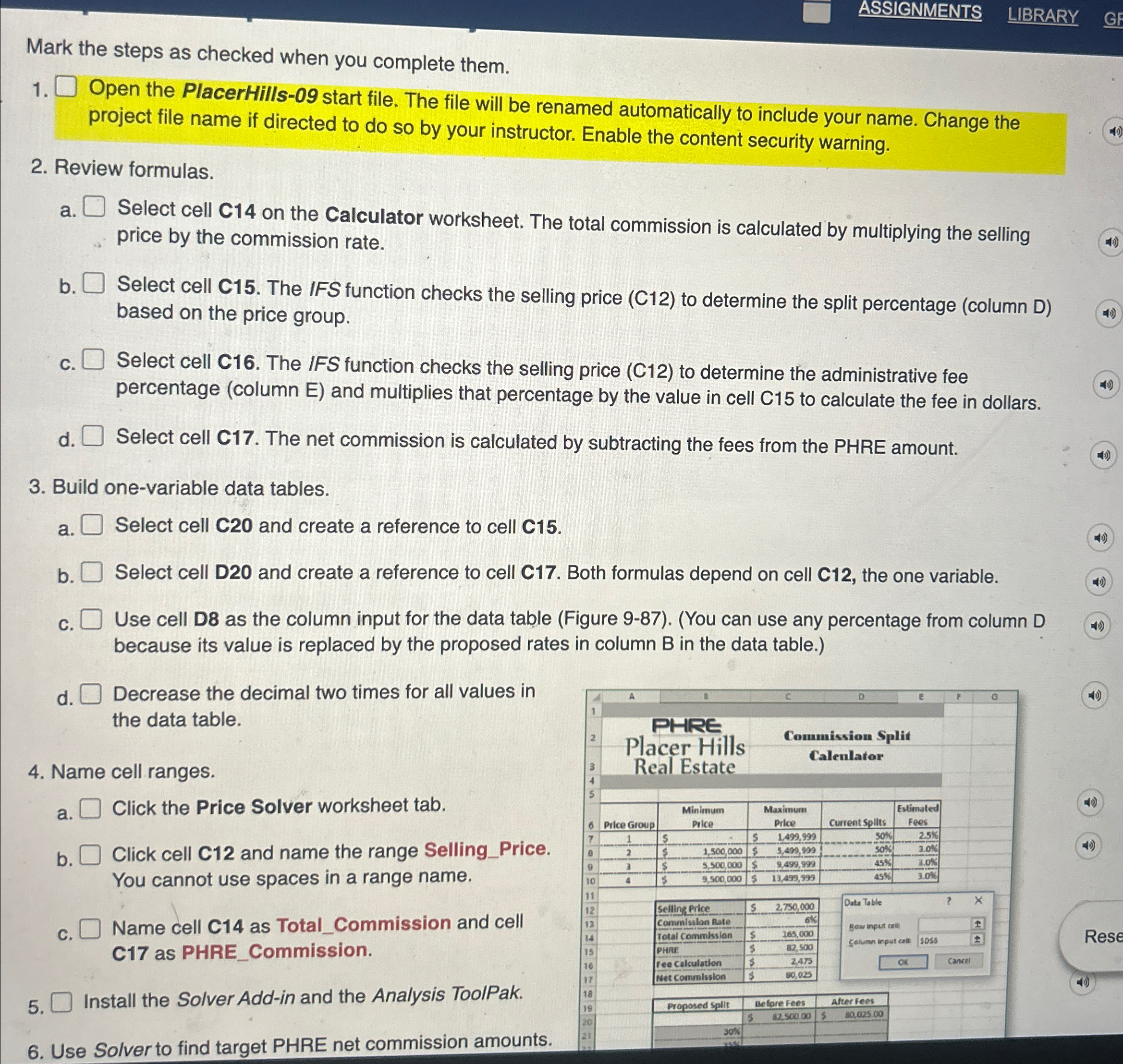 ASSIGNMENTS LIBRARY Mark the steps as checked