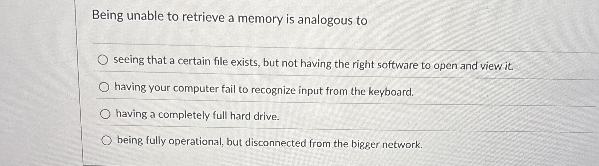 Being unable to retrieve a memory is analogous to