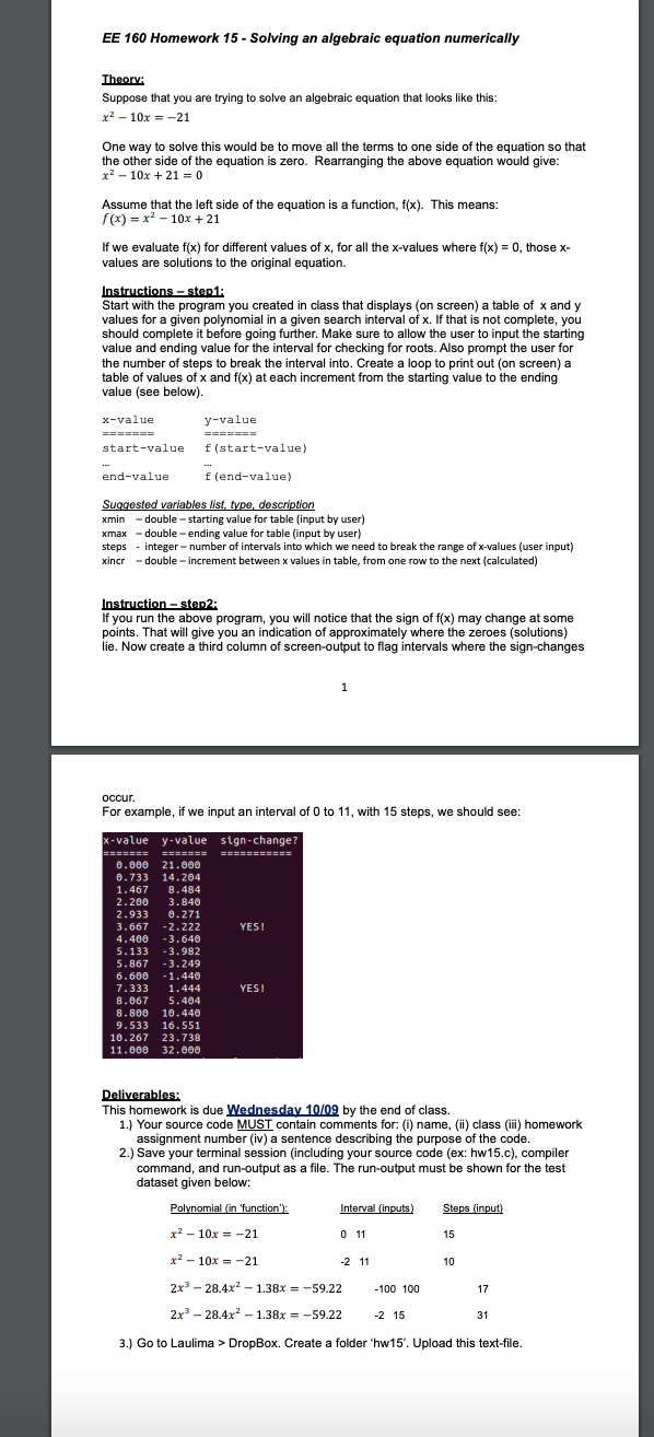 EE 1 6 0 Homework 1 5 - Solving an algebraic