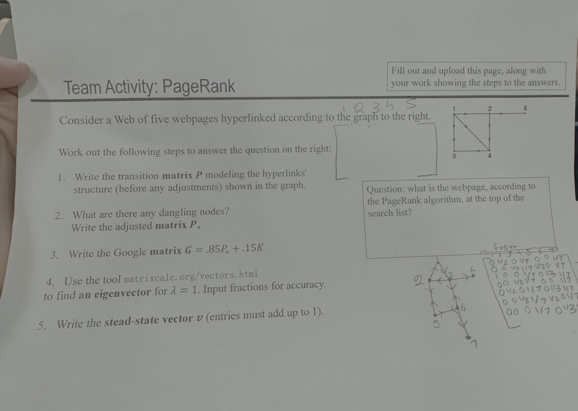 Team Activity: PageRank Fill out and upload this