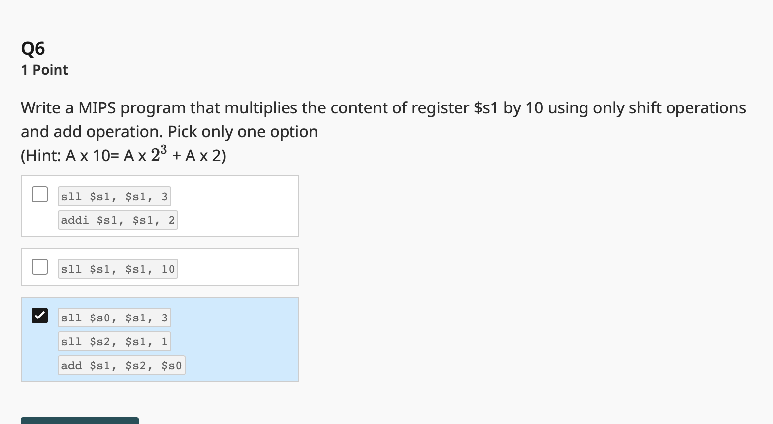 Q 6 1 Point Write a MIPS program that multiplies