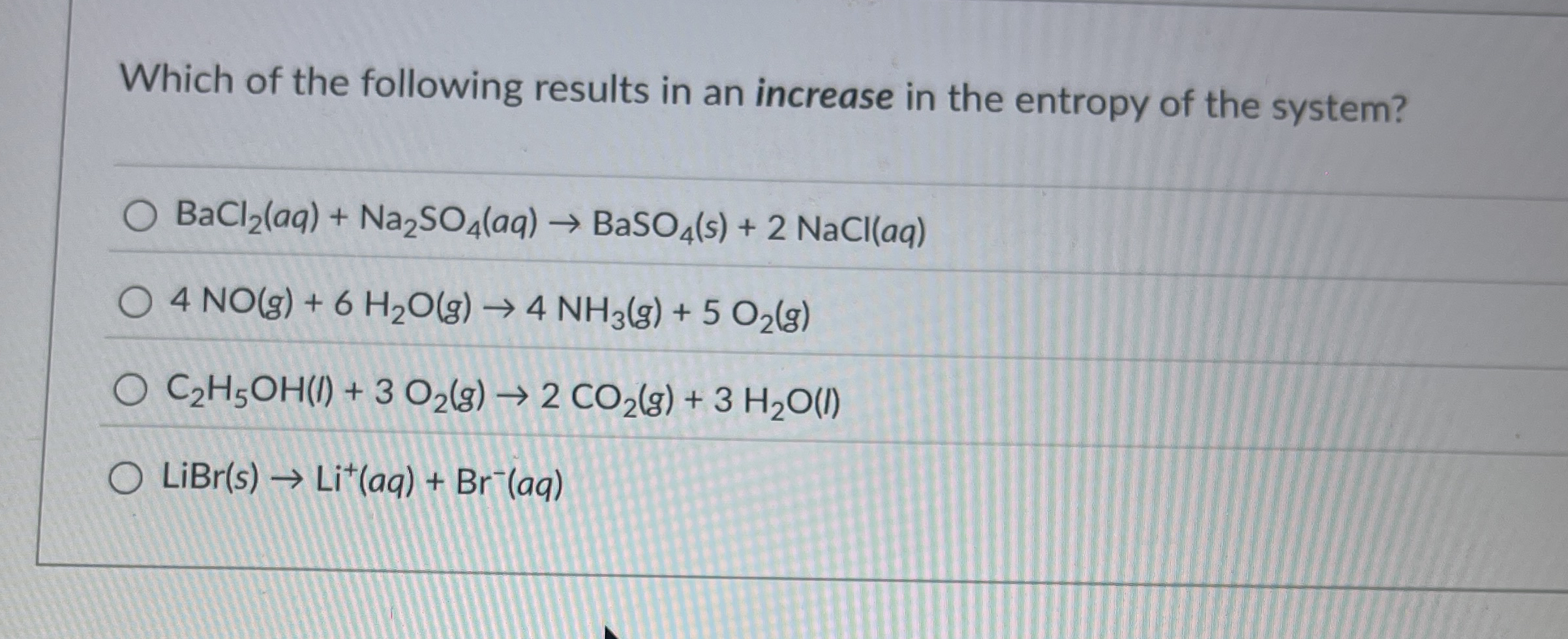 Which of the following results in an increase in