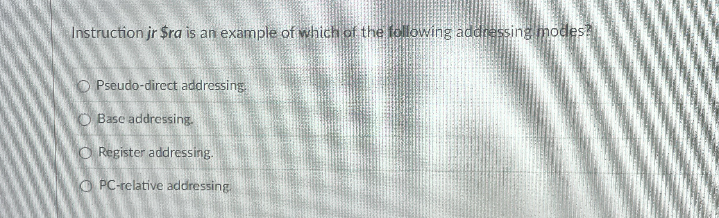 Instruction jr $ra is an example of which of the