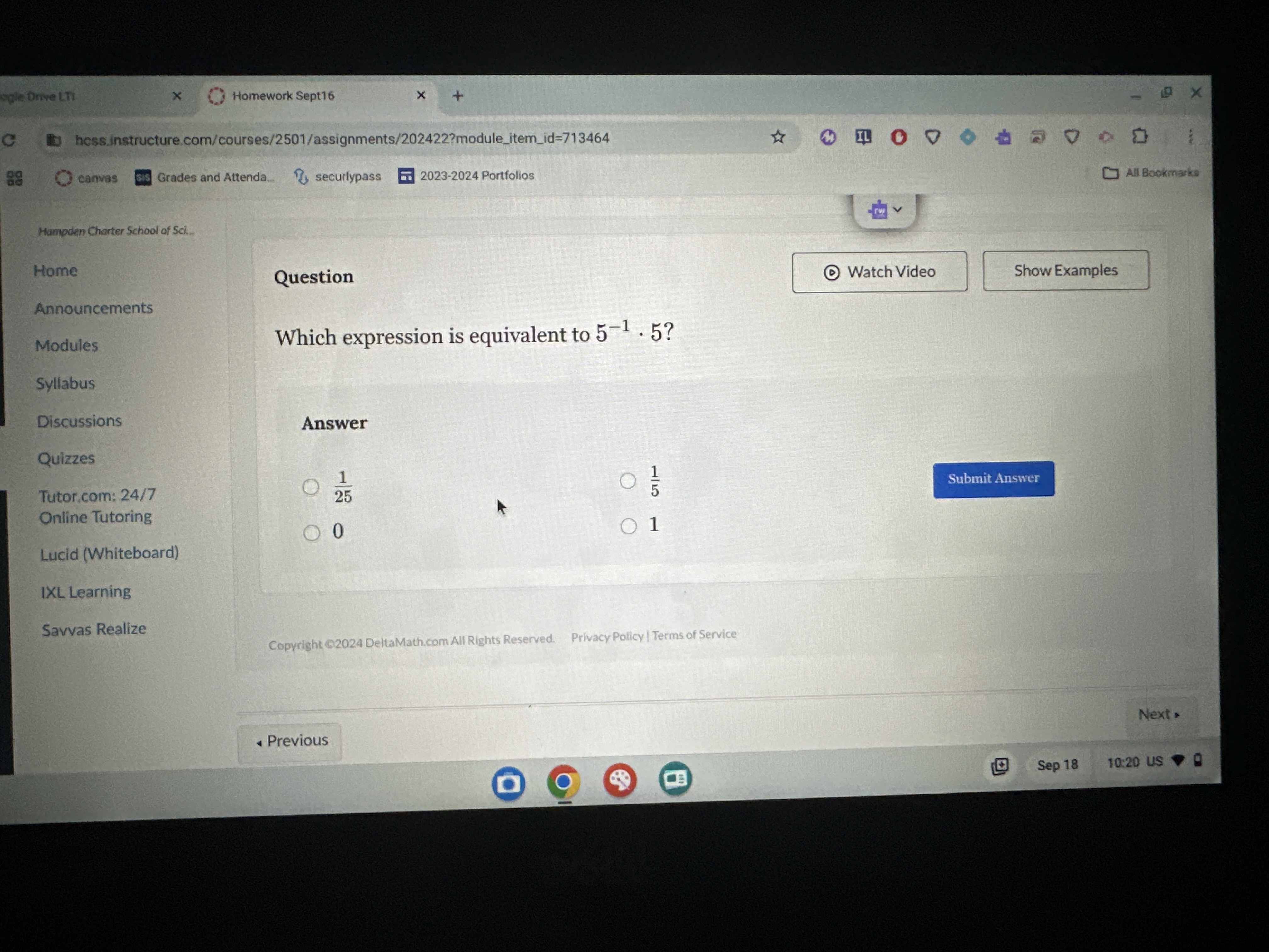 Question Which expression is equivalent to 5 - 1