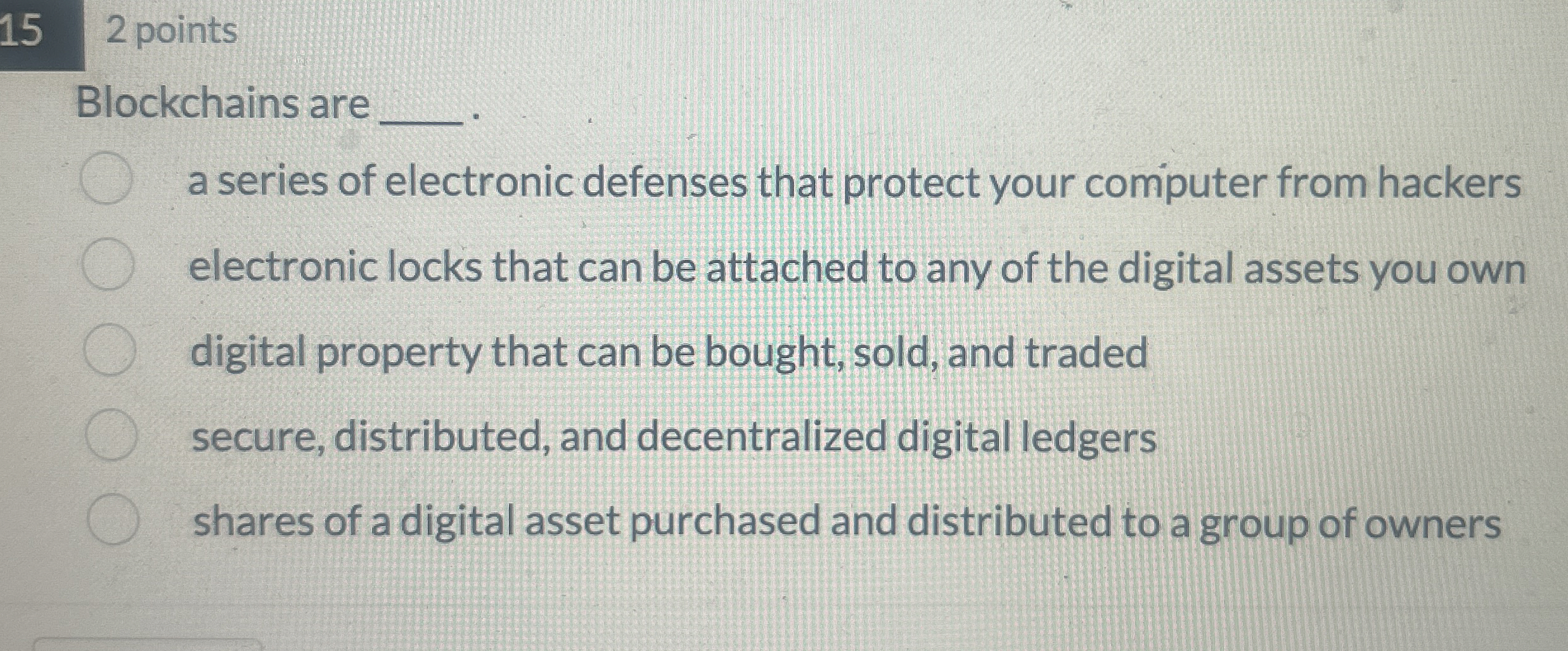 1 5 2 points Blockchains are a series of