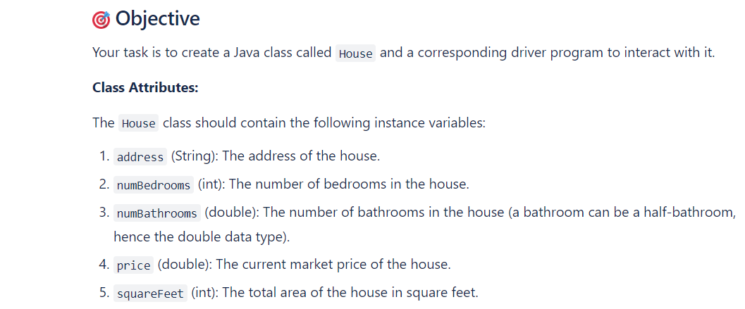 Hey there. The task is to create a Java class
