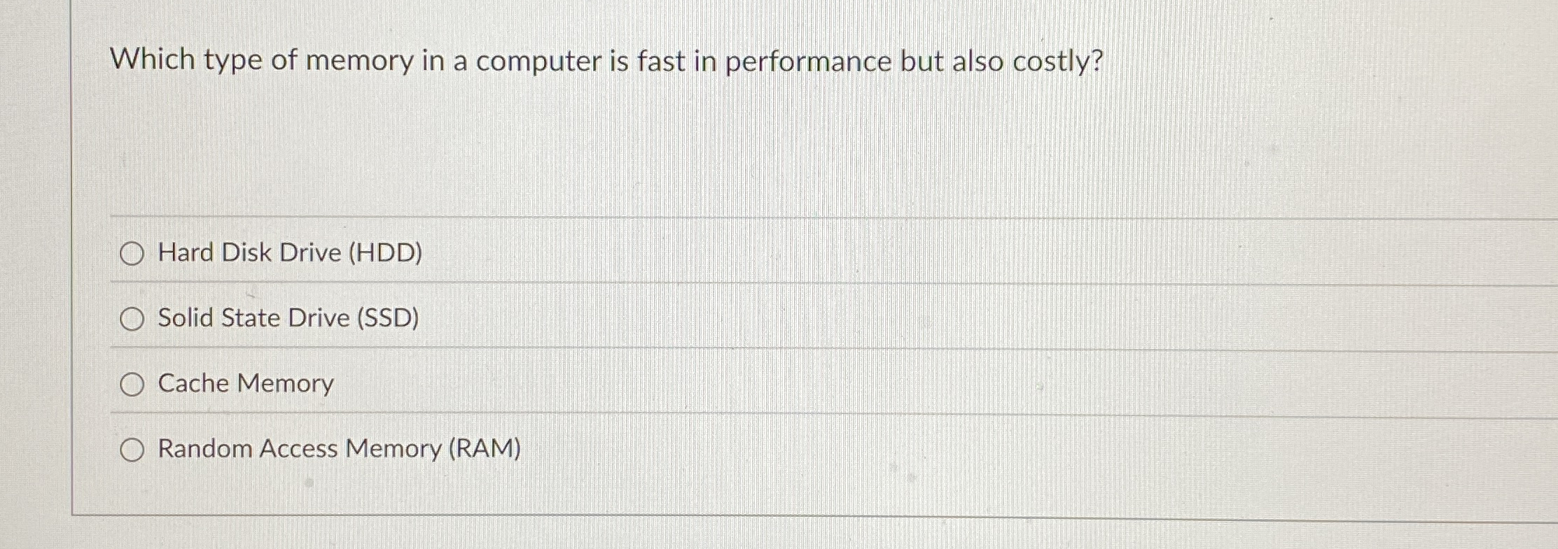 Which type of memory in a computer is fast in