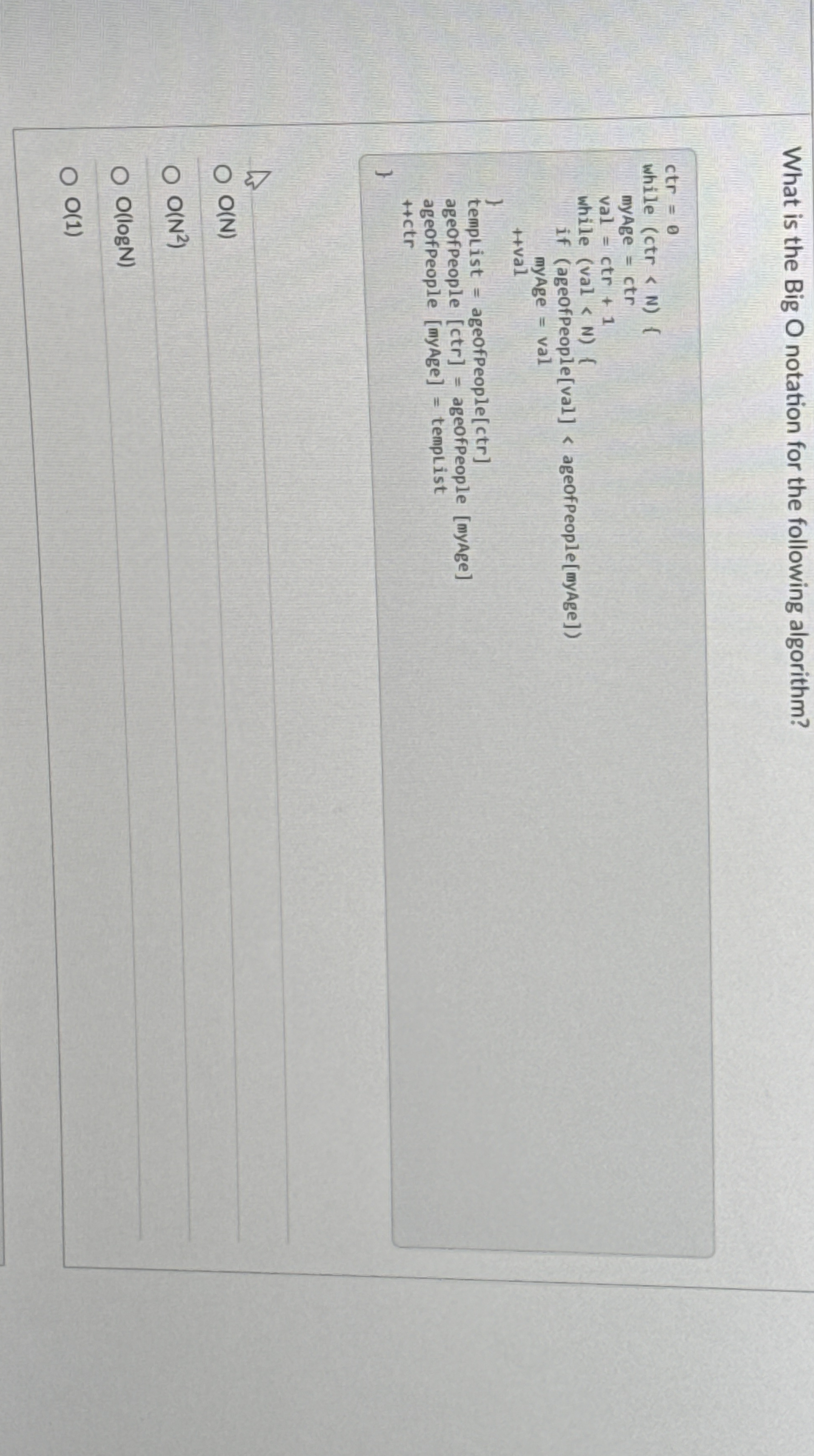 What is the Big O notation for the following