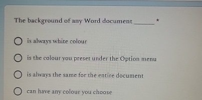 The background of any Word document is always
