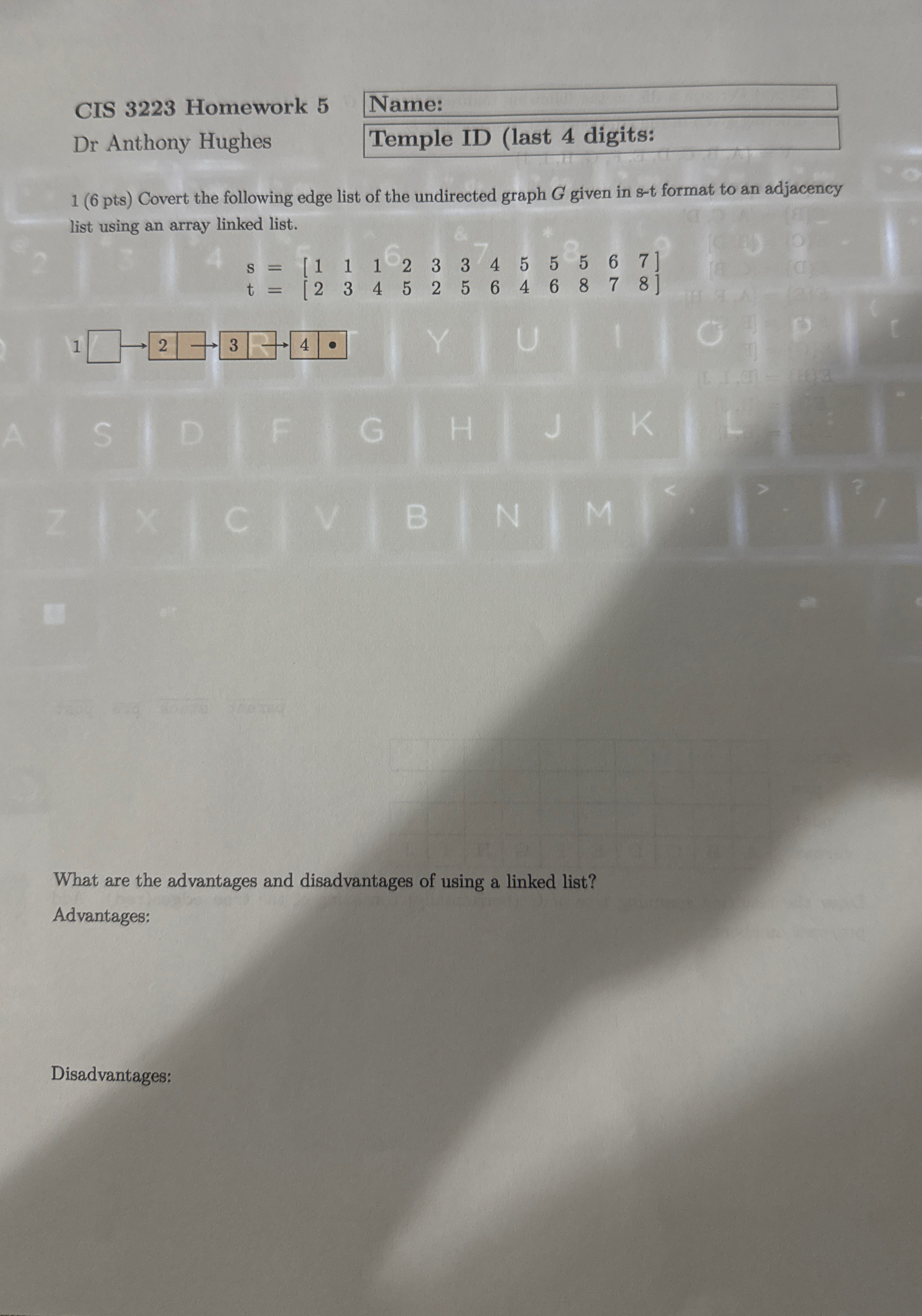 CIS 3 2 2 3 Homework 5 Dr Anthony Hughes Name: