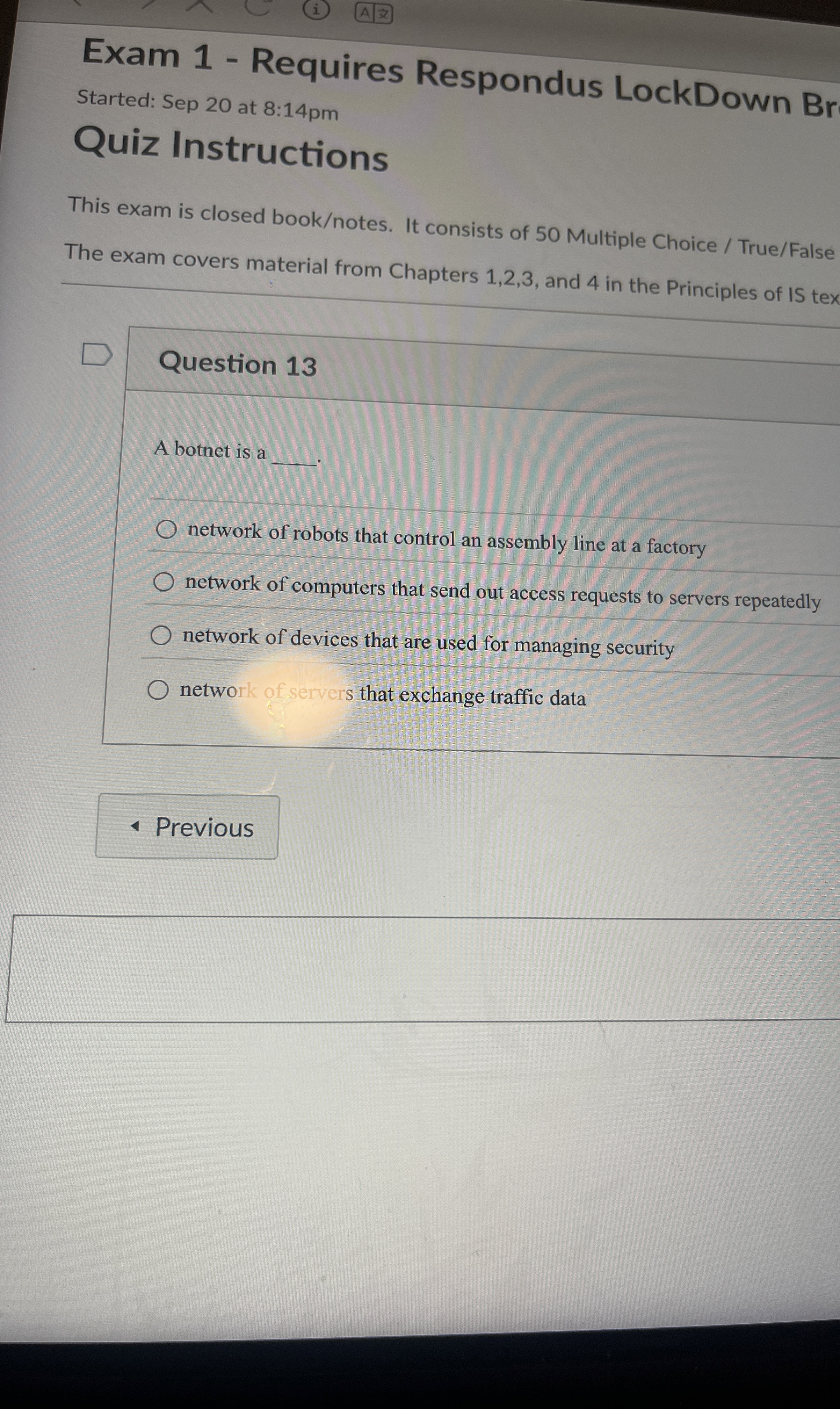 Question 1 3 A botnet is a network of robots that