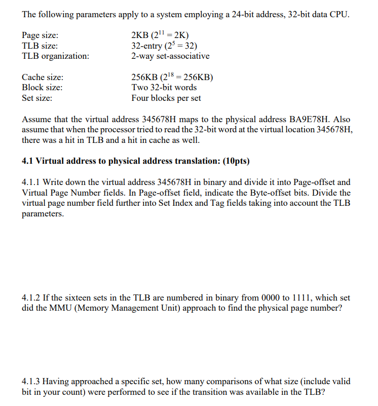 The following parameters apply to a system
