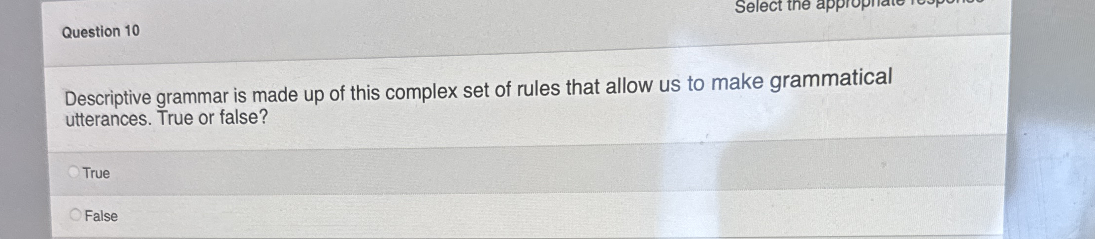 Question 1 0 Descriptive grammar is made up of