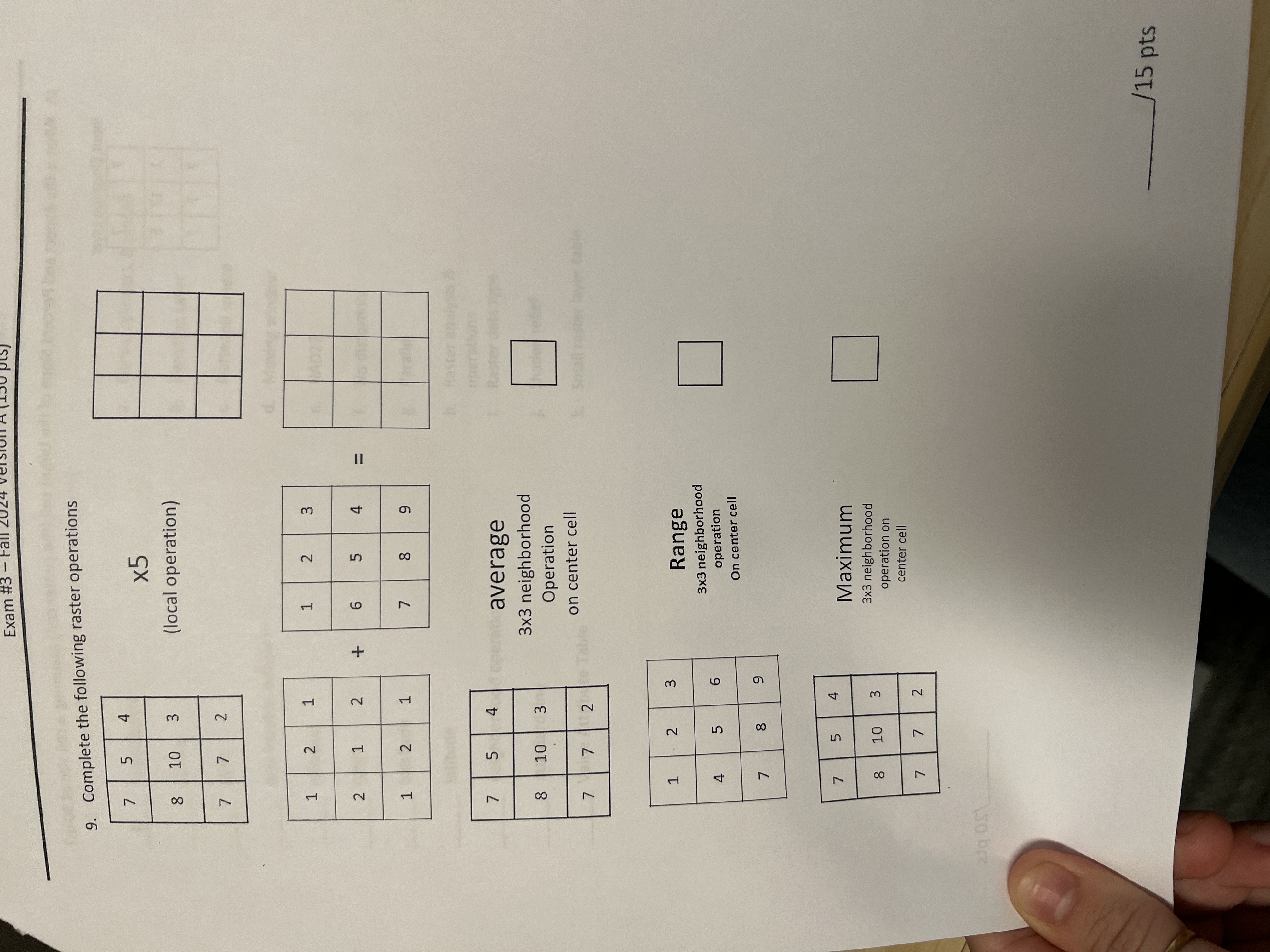 Complete the following raster operations \ table