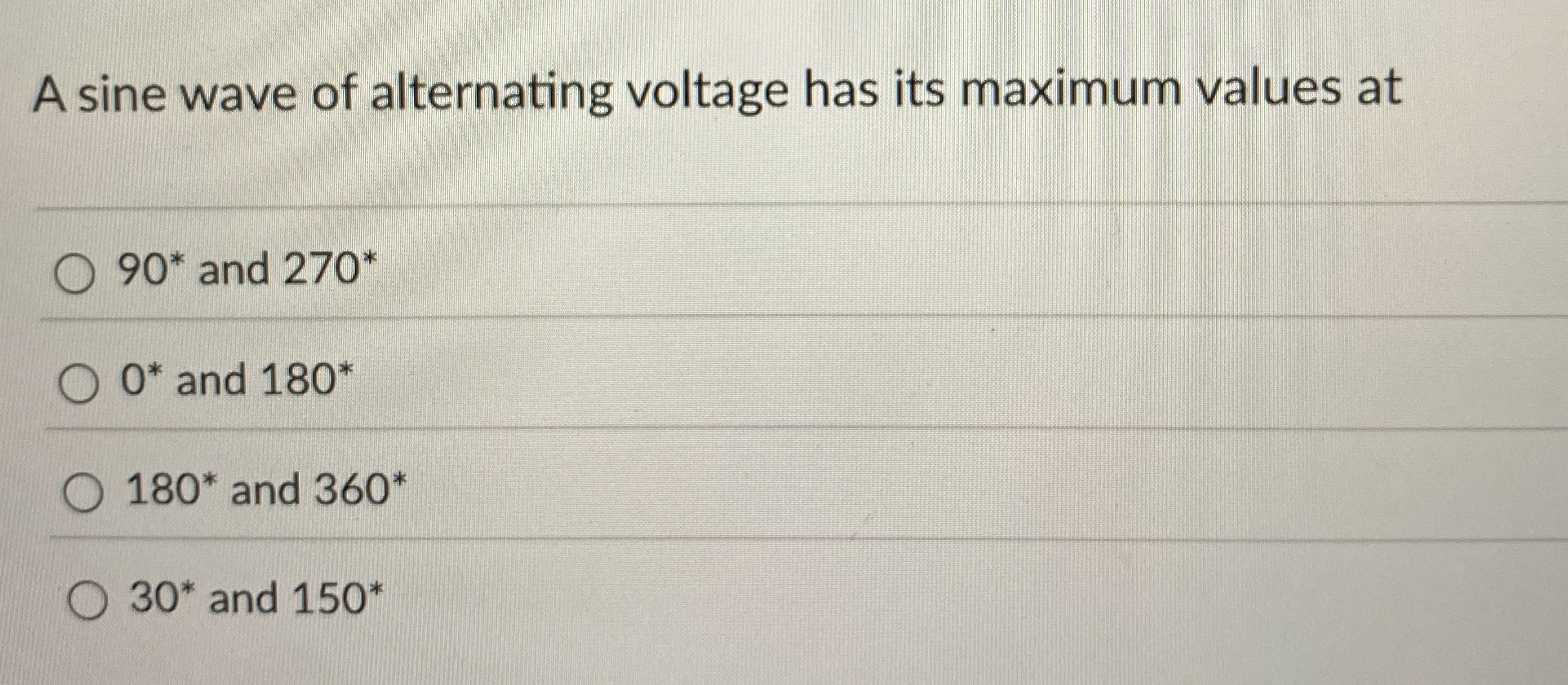 A sine wave of alternating voltage has its