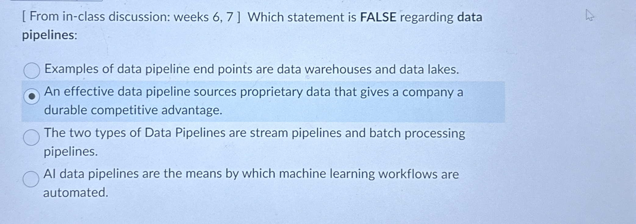 [ From in - class discussion: weeks 6 , 7 ] Which