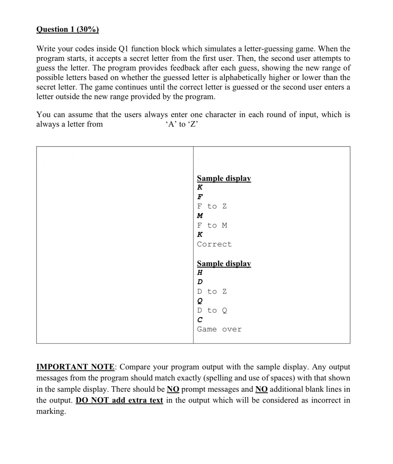 Question 1 ( 3 0 % ) Write your codes inside Q 1