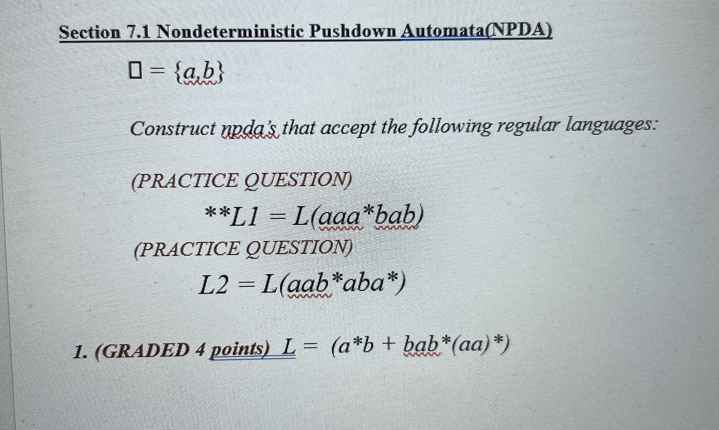 Section 7 . 1 Nondeterministic Pushdown Automata
