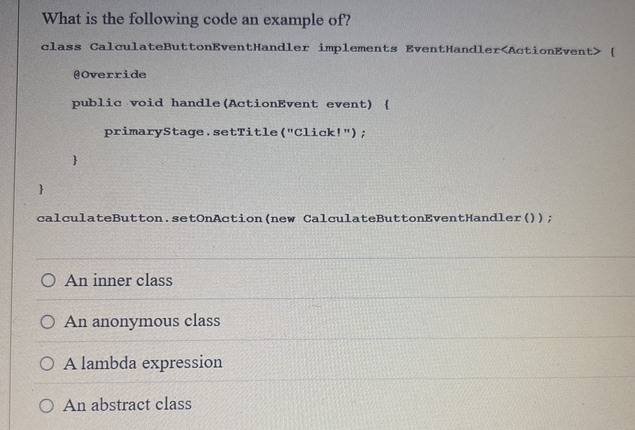 What is the following code an example of ? An