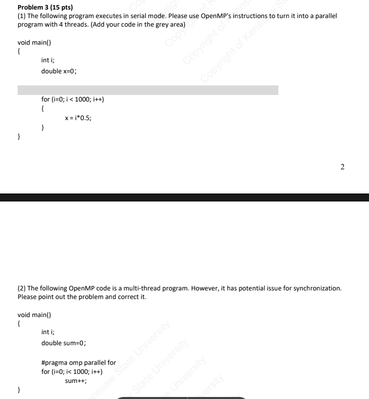 Problem 3 ( 1 5 pts ) ( 1 ) The following program