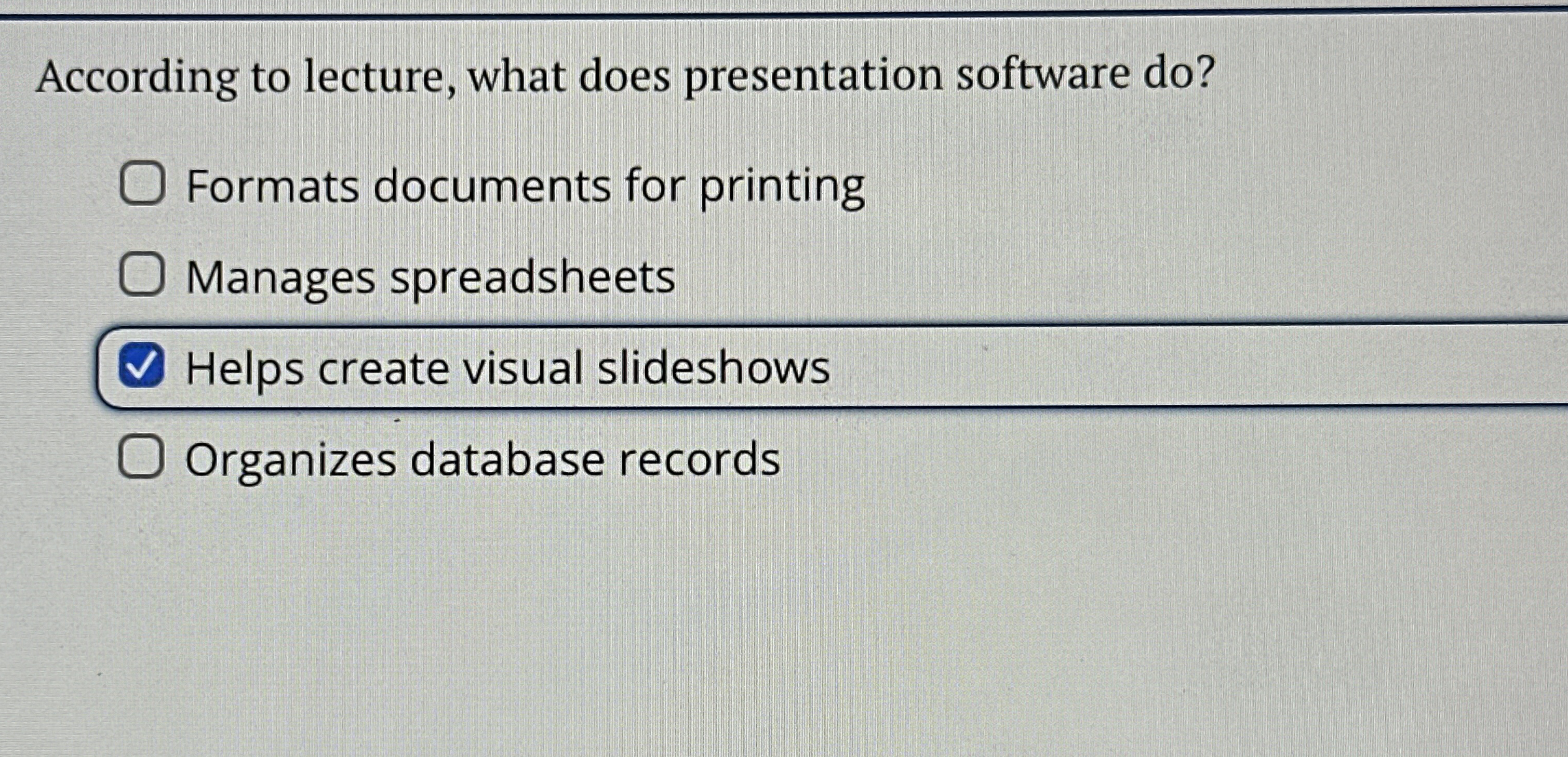 According to lecture, what does presentation