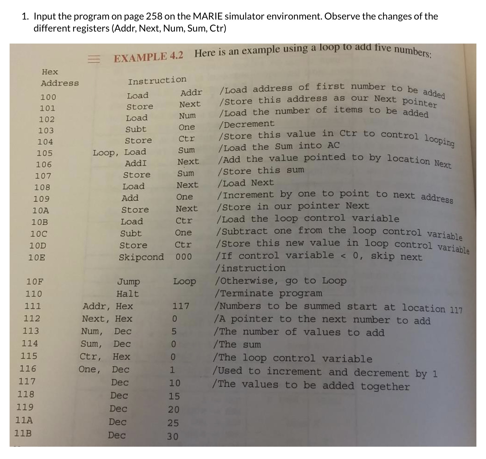 Input the program on page 2 5 8 on the MARIE