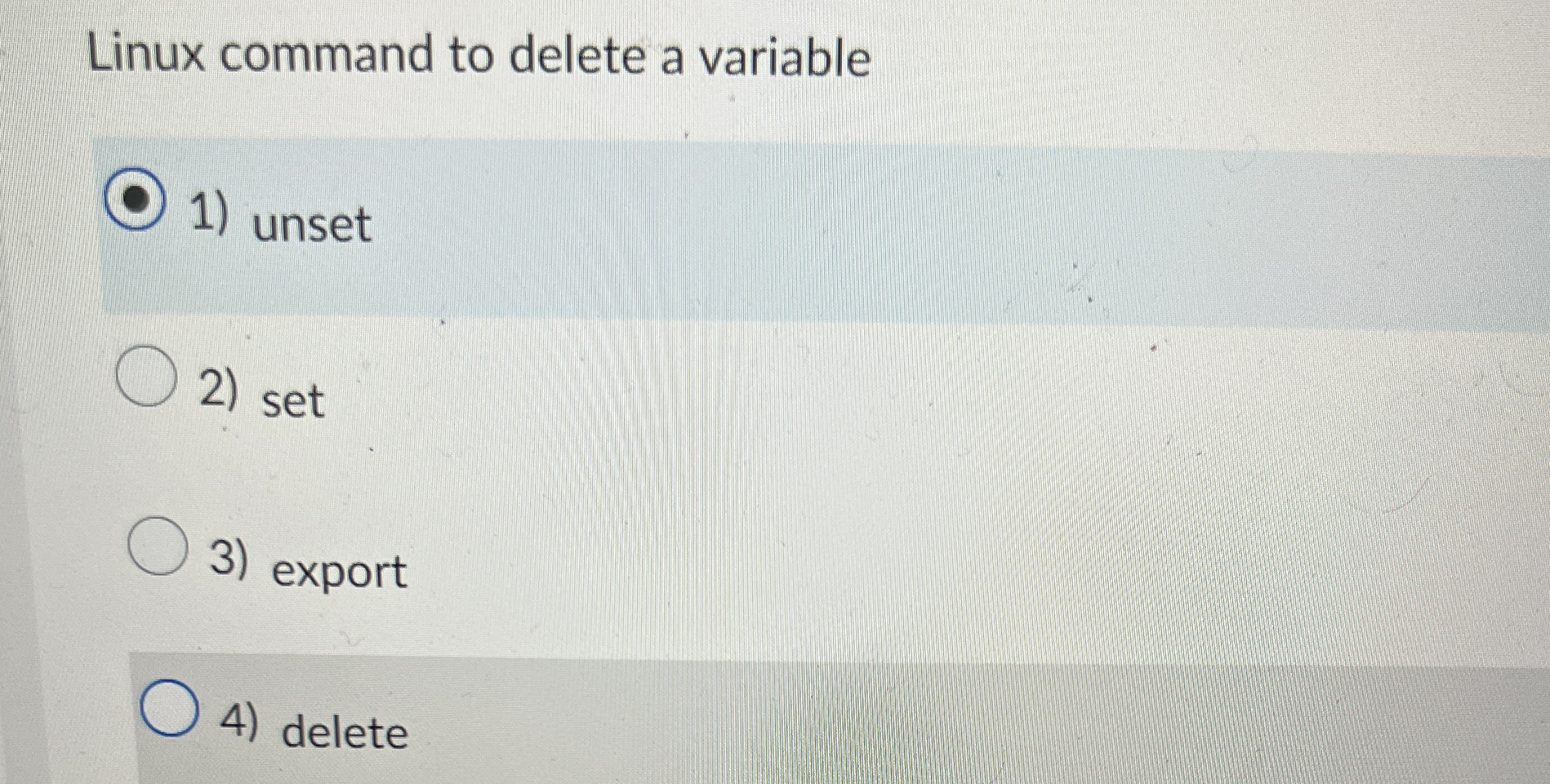 Linux command to delete a variable unset set