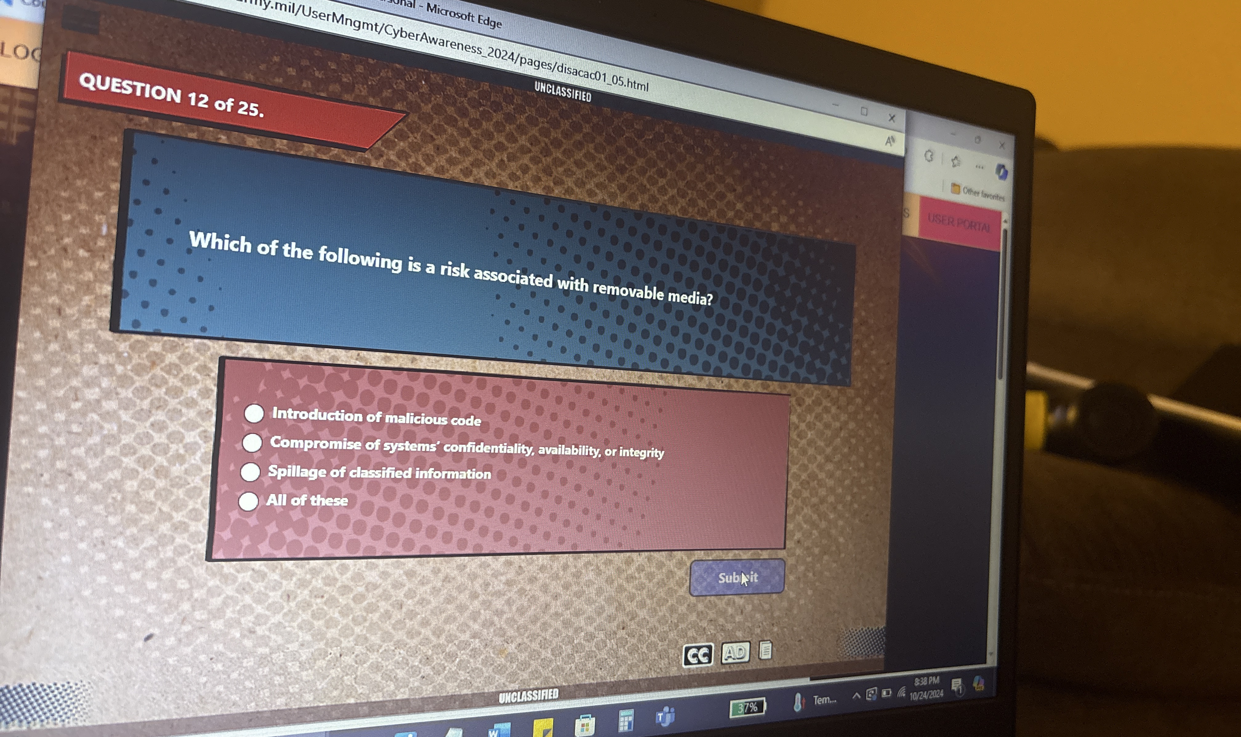 LOC y . mil / UserMngm QUESTION 1 2 of 2 5 .