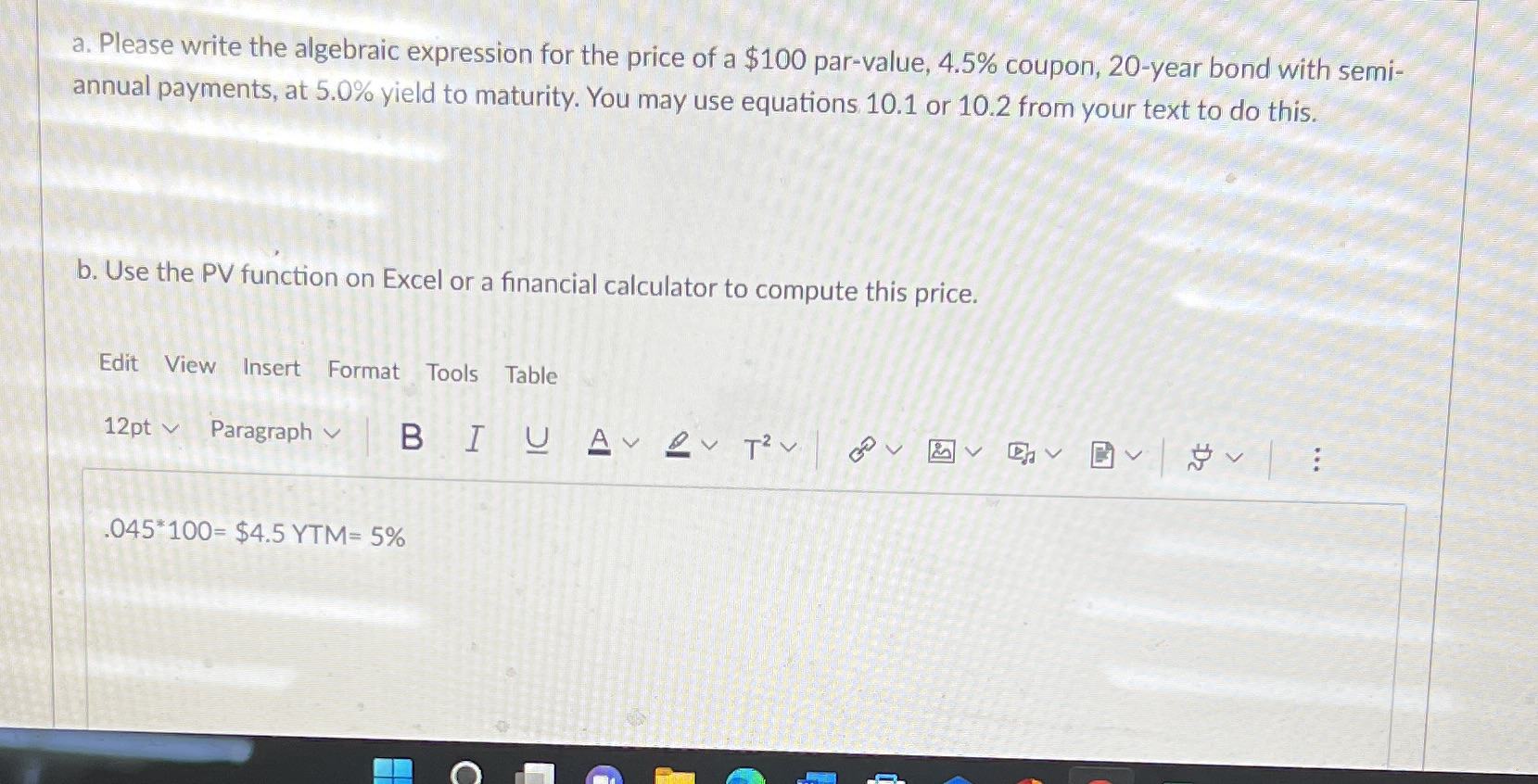 a. Please write the algebraic expression for the