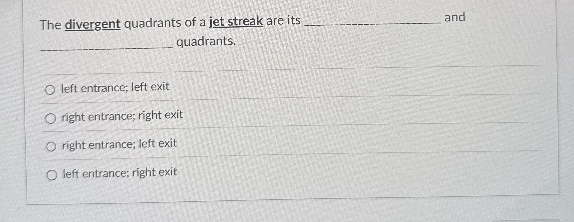 The divergent quadrants of a jet streak are its