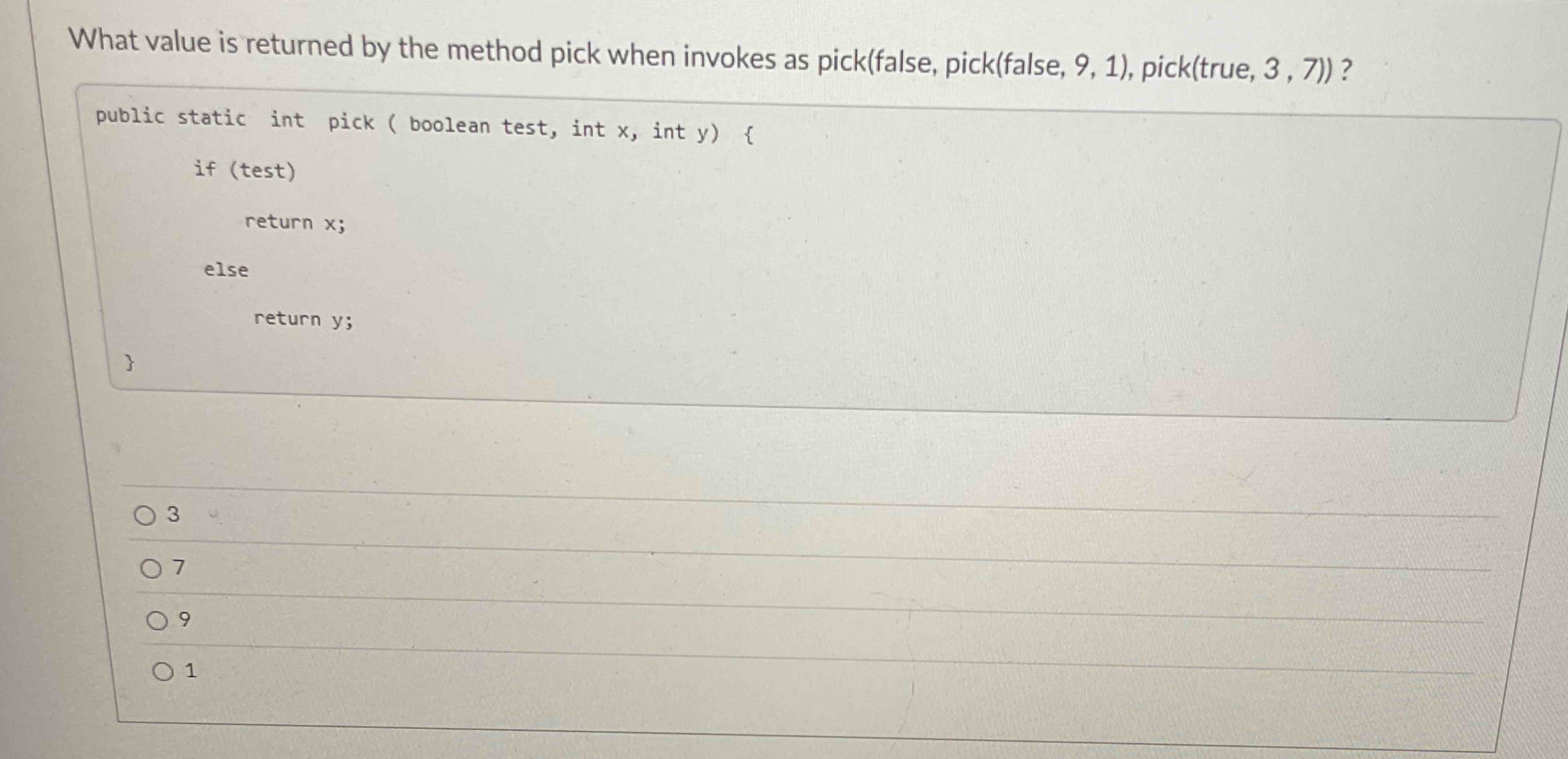 What value is returned by the method pick when