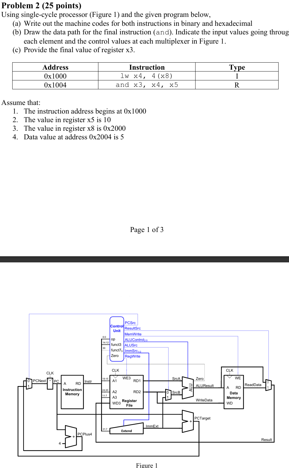 Problem 2 ( 2 5 points ) Using single - cycle