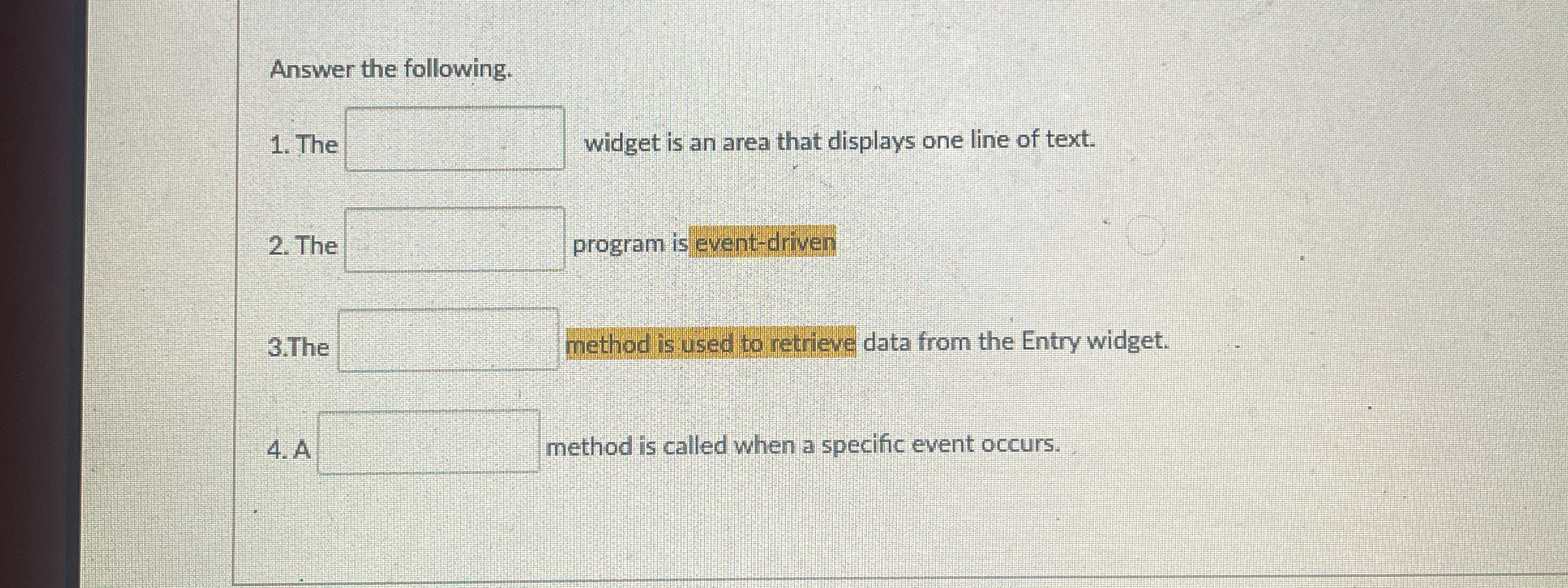 Answer the following. The widget is an area that