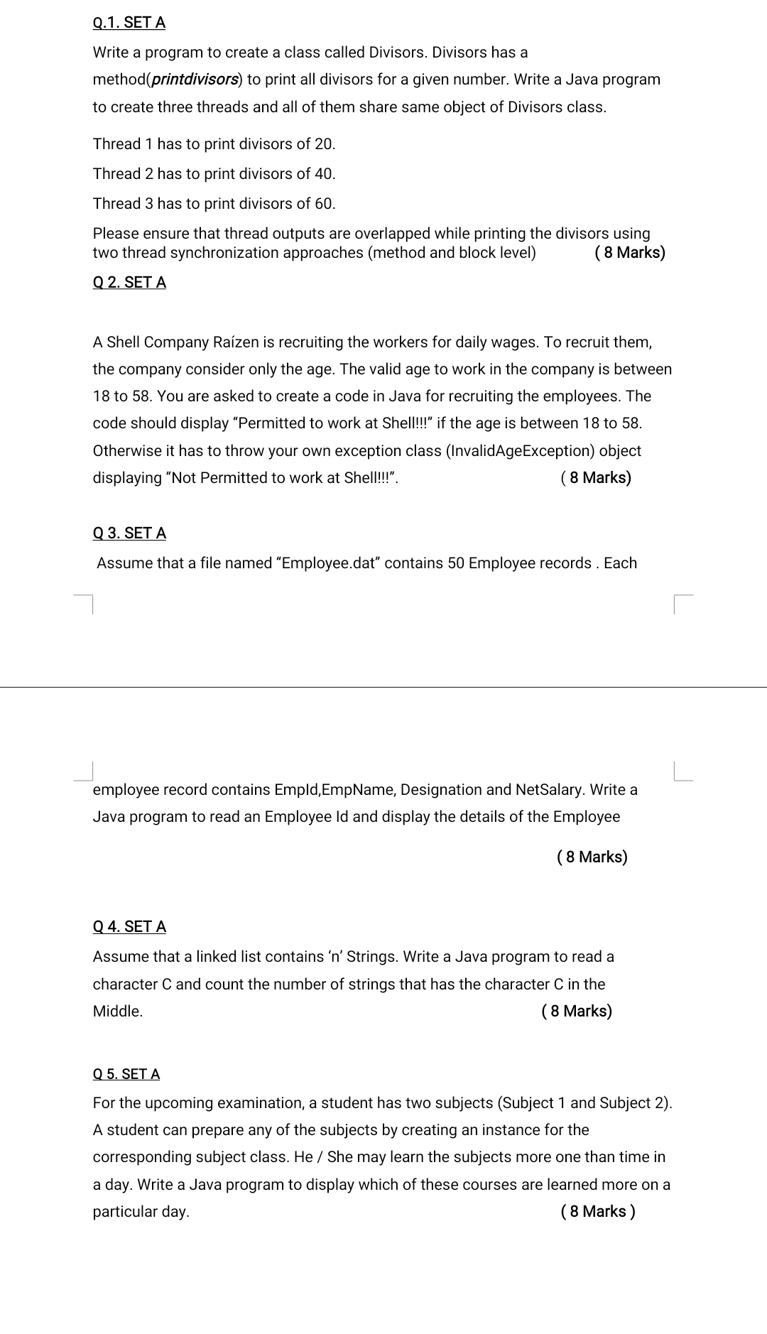 Q . 1 . SET A Write a program to create a class