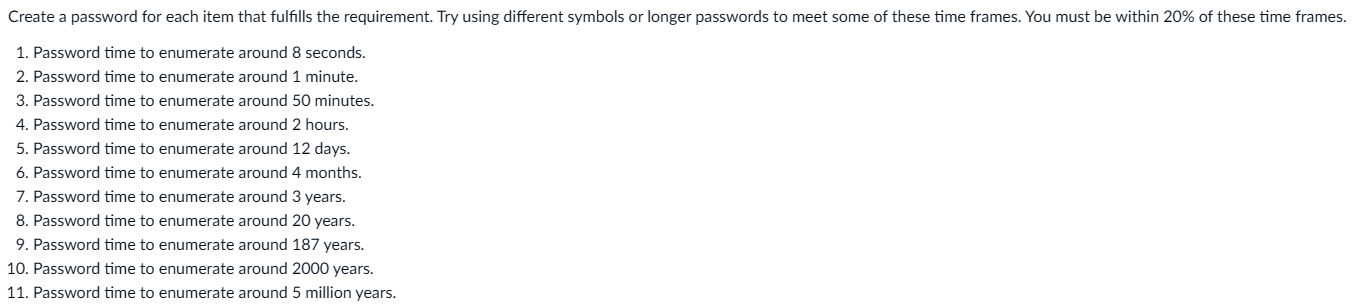 Create a password for each item that fulfills the