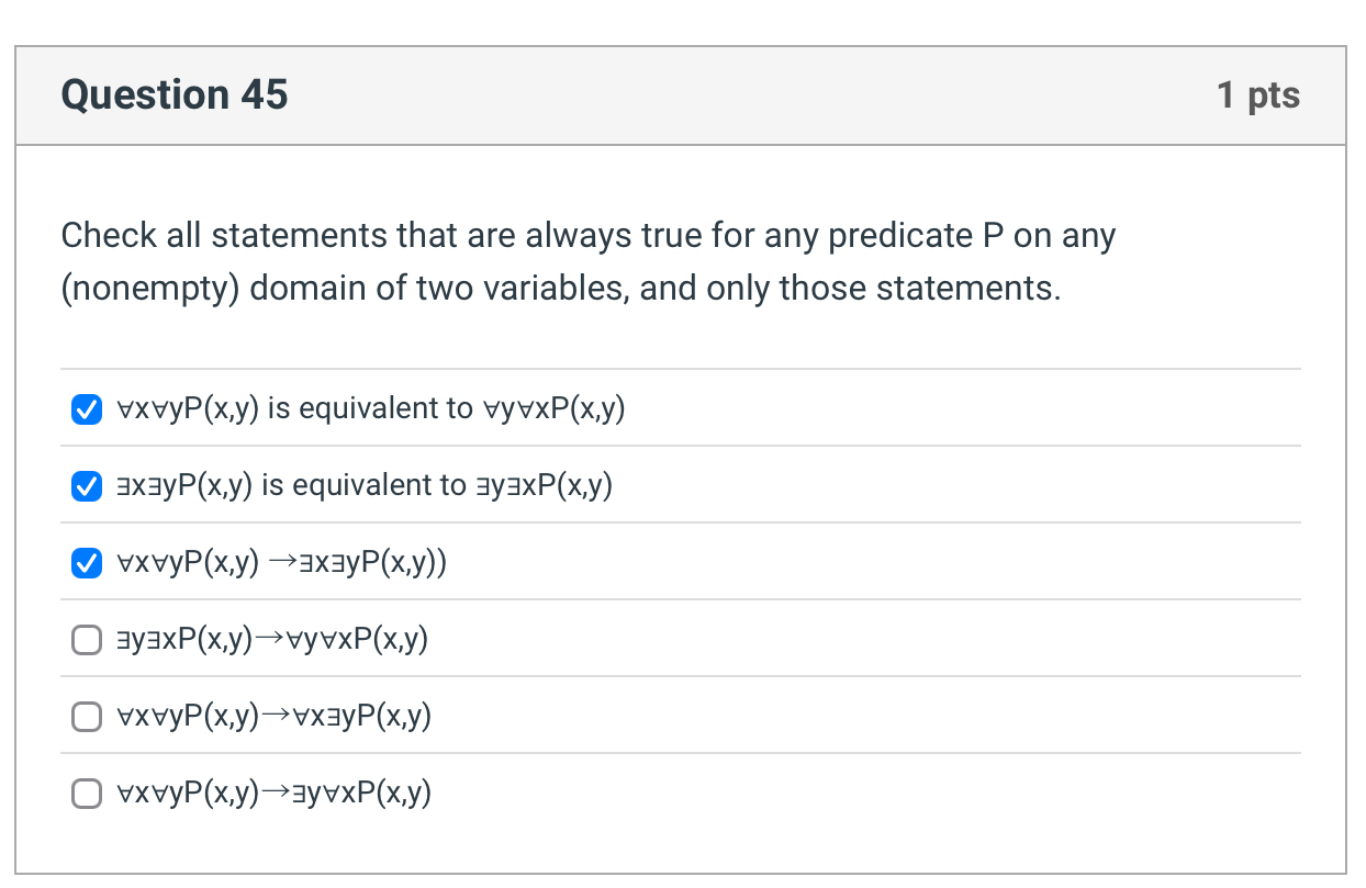Question 4 5 Check all statements that are always