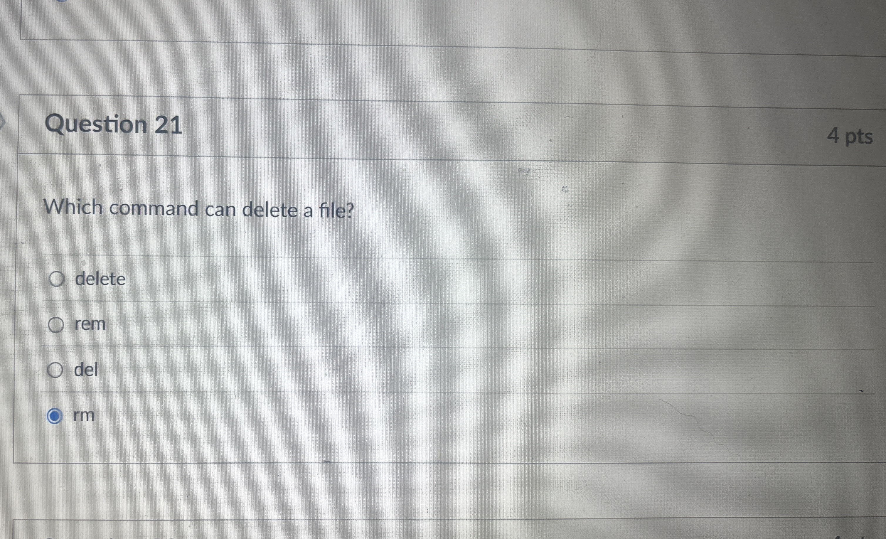 Question 2 1 Which command can delete a file?