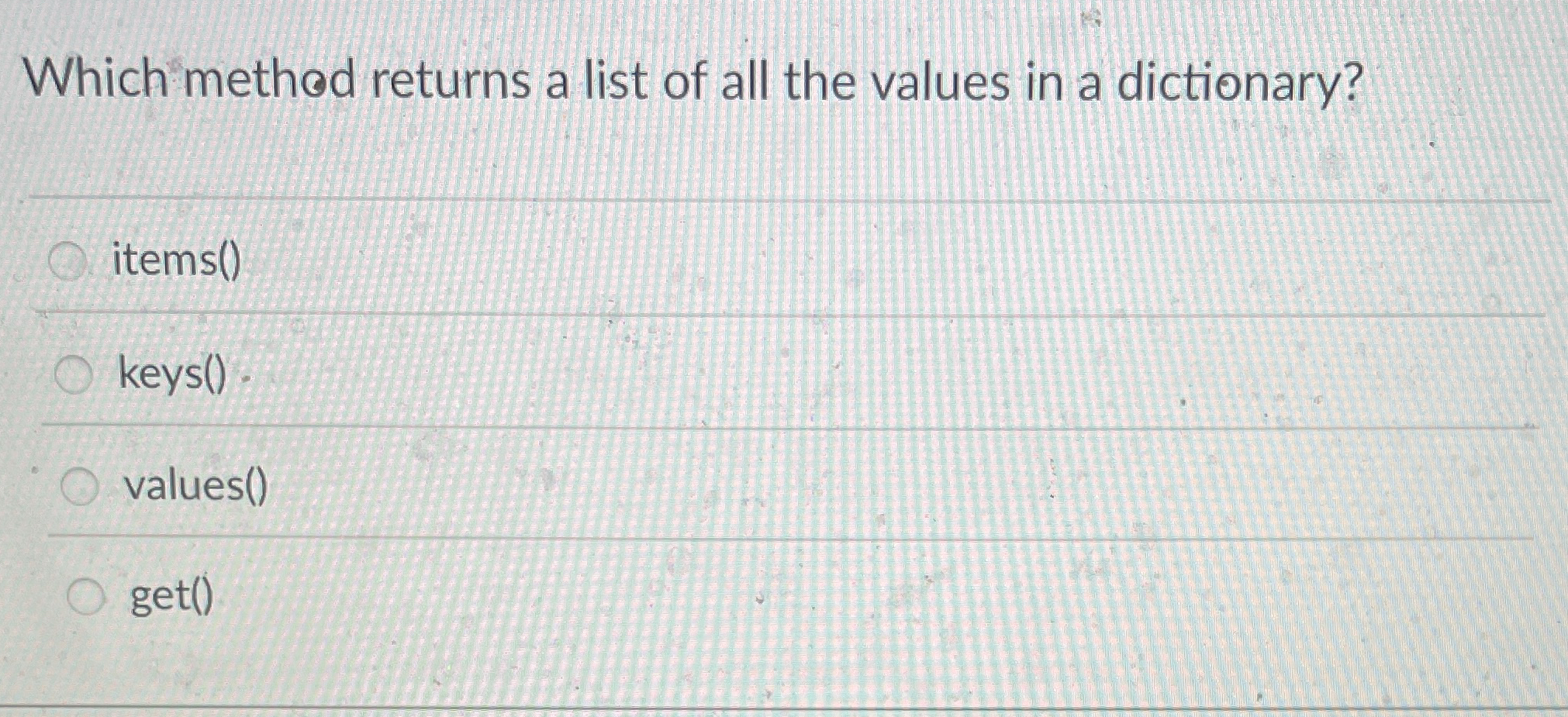 Which method returns a list of all the values in