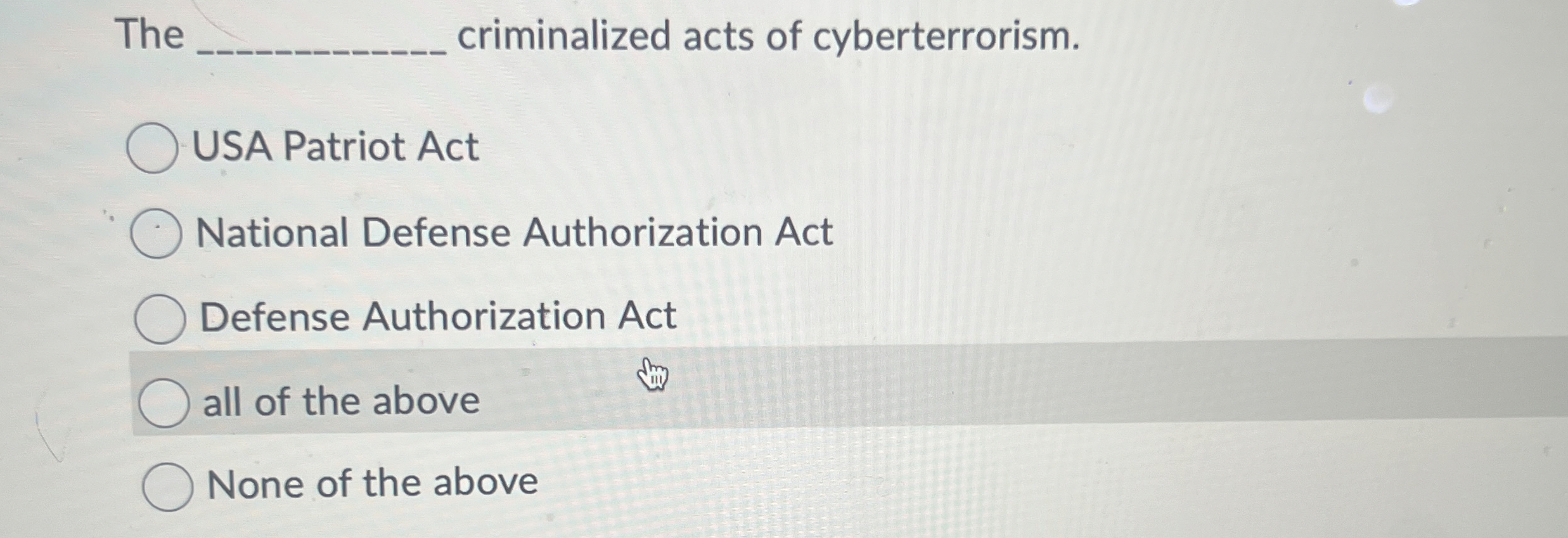 The criminalized acts of cyberterrorism. USA