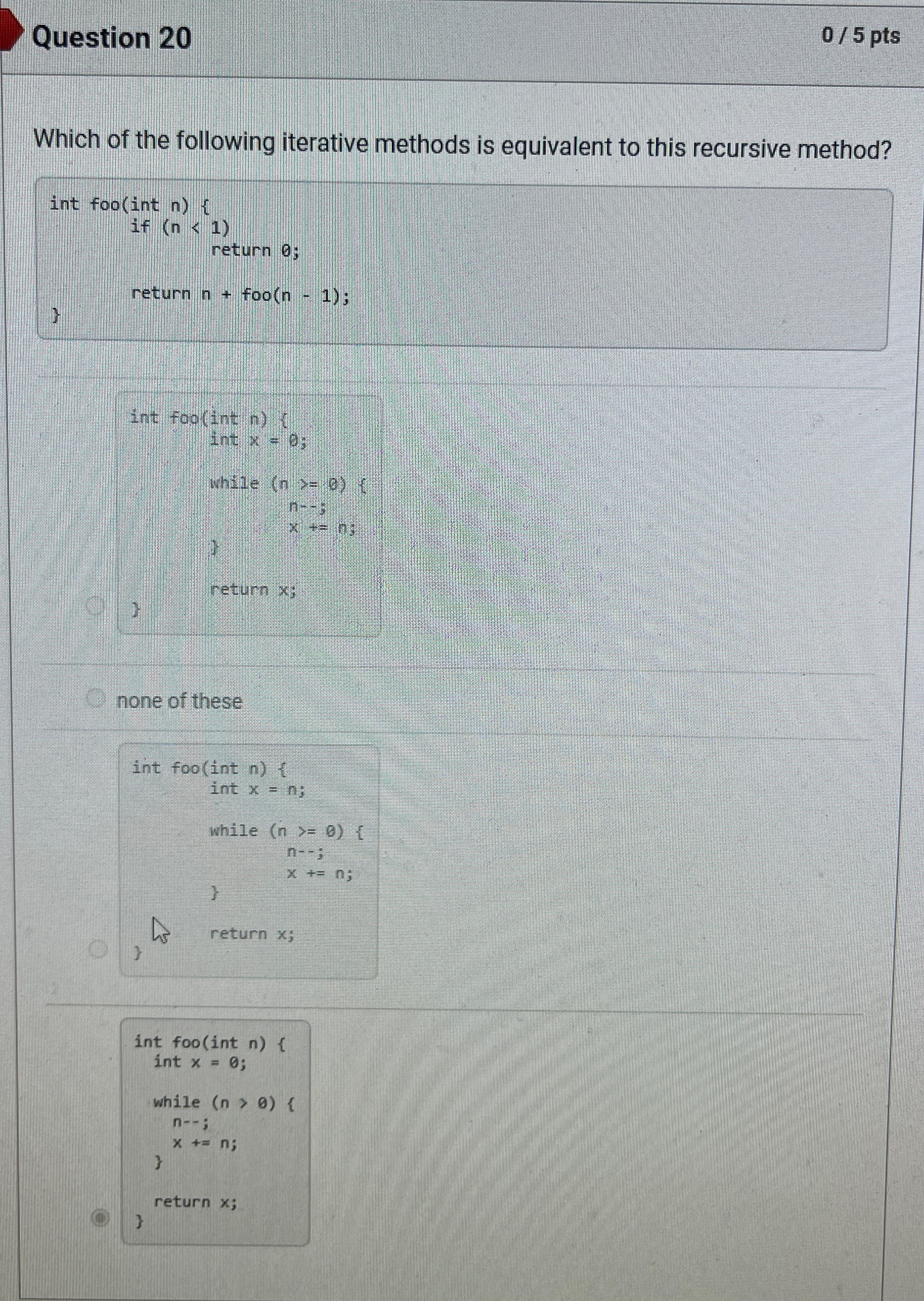 Question 2 0 0 5 pts Which of the following