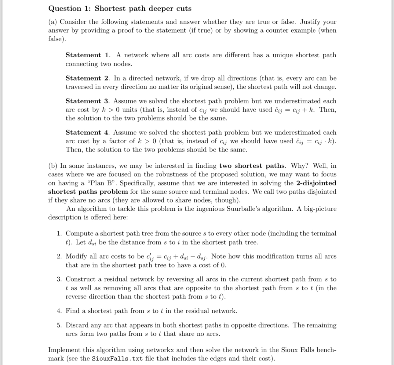 Question 1 : Shortest path deeper cuts ( a )